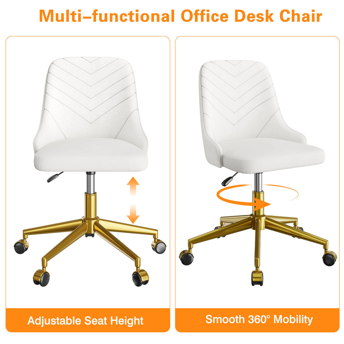 Velvet office chair with gold base – view 4