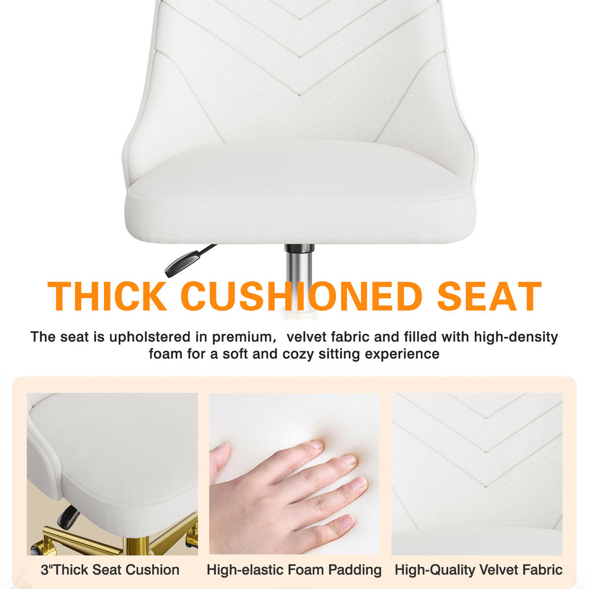 Velvet office chair with gold base – view 6