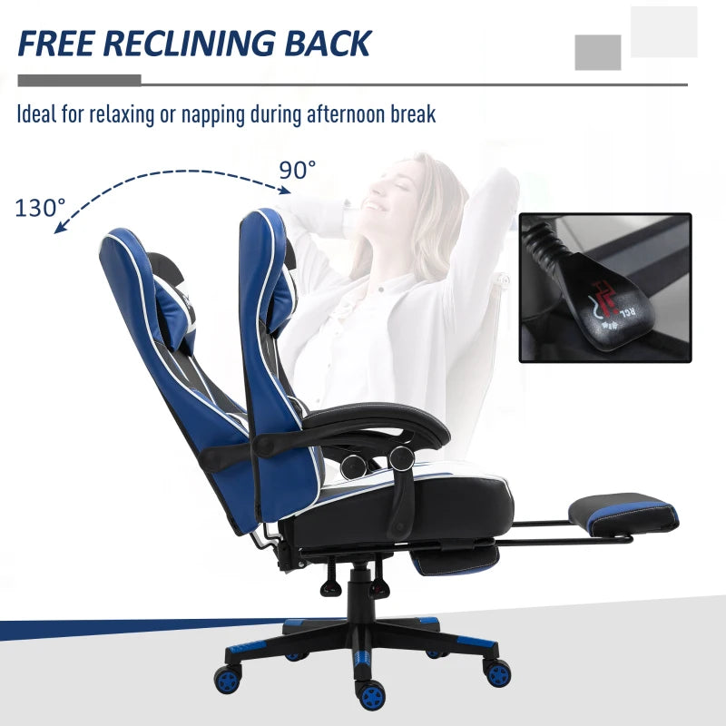 Vinsetto High Back Ergonomic Gaming Chair with Footrest, Blue - Platinum-Level Office Chairs