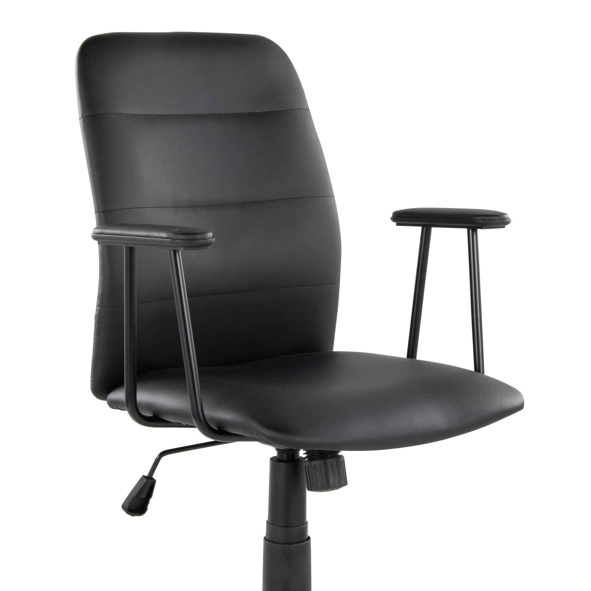 Black faux leather office chair - horizontally tufted backrest and loop armrests