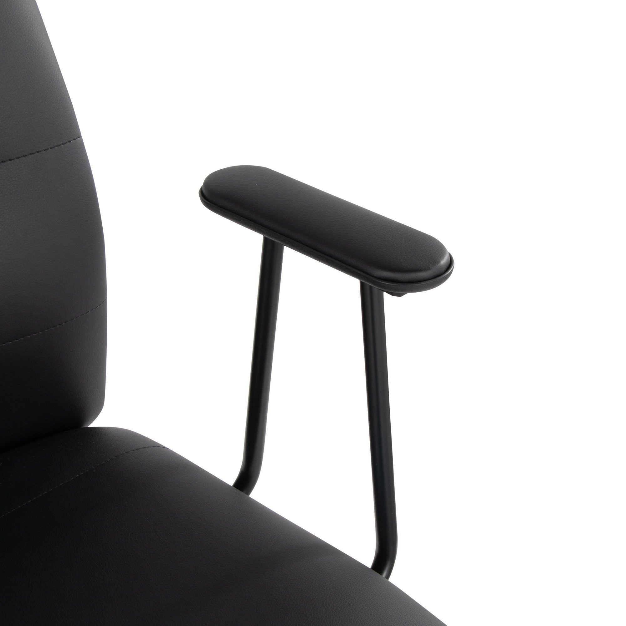 Black faux leather office chair - armrest detail
