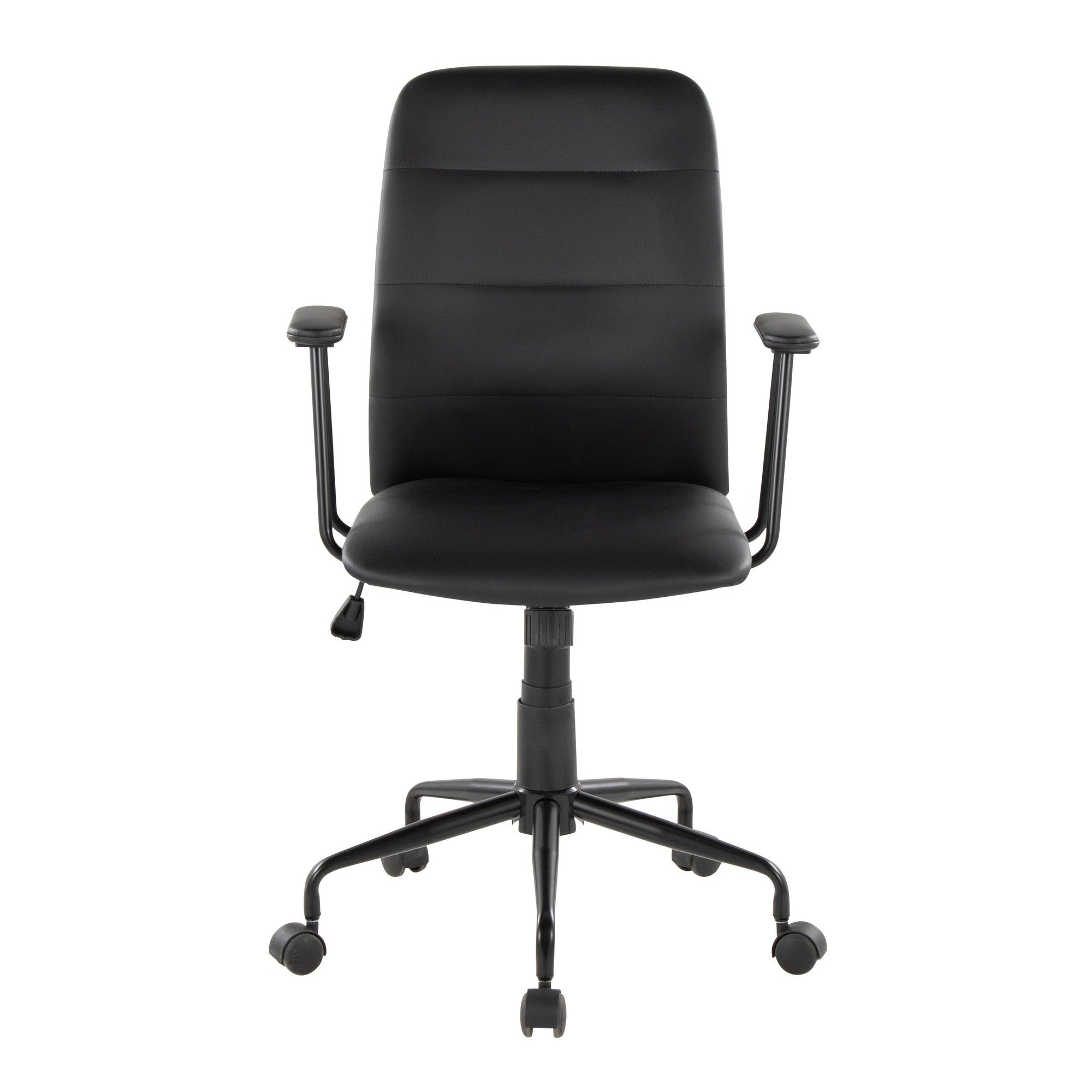 Black faux leather swivel office chair - front view