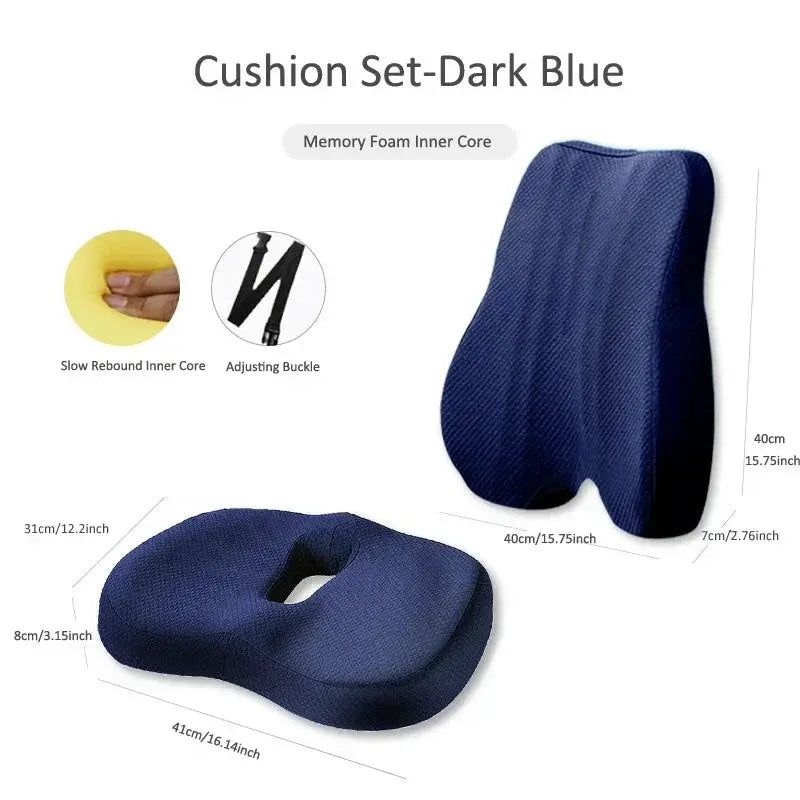 Memory Foam Seat Cushion Waist Back Support Pillow Set Orthopedic Ergonomic Coccyx Relief Hip Lumbar Pad for Office Chair Car by Platinum-Level Office Chairs
