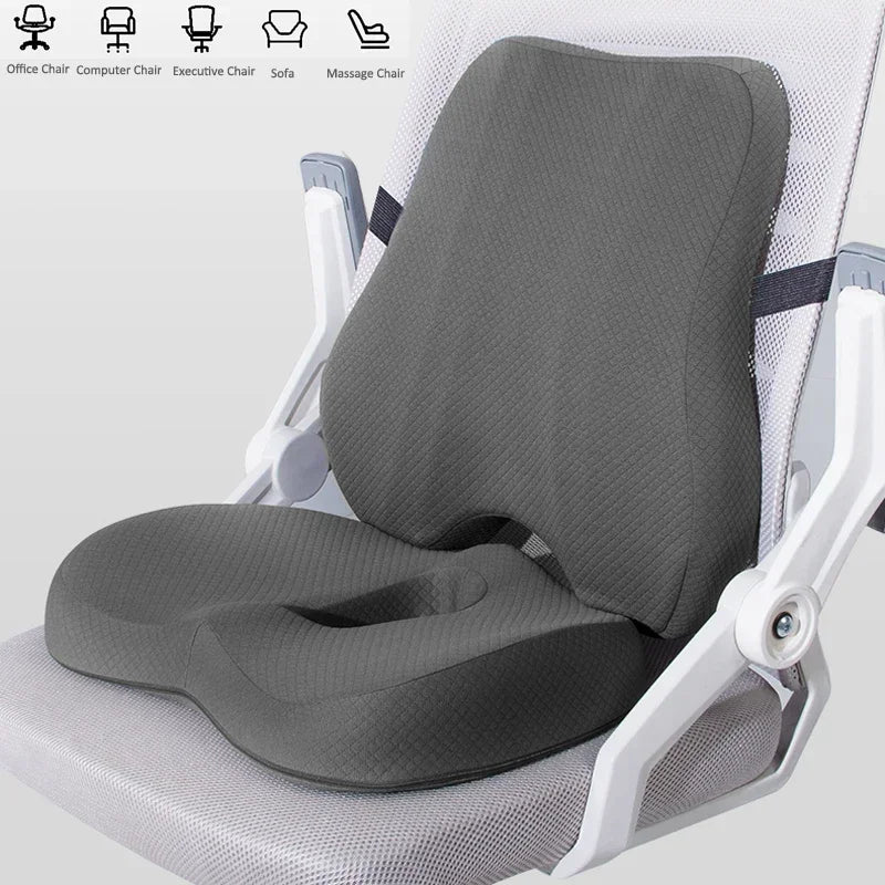 Memory Foam Seat Cushion Waist Back Support Pillow Set Orthopedic Ergonomic Coccyx Relief Hip Lumbar Pad for Office Chair Car by Platinum-Level Office Chairs