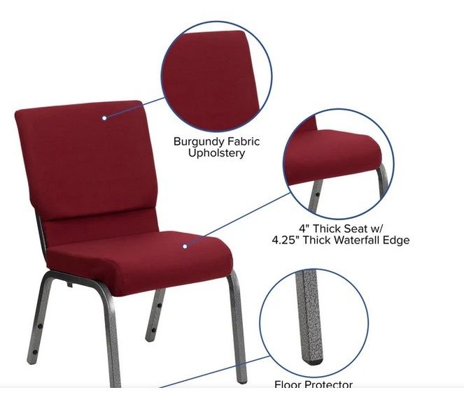 HERCULES Series Stacking Church Chair - 18.5''W Burgundy Fabric with Gold Vein Frame - Platinum-Level Office Chairs