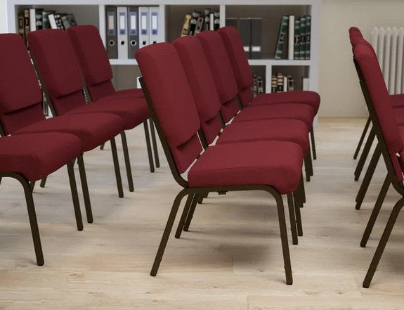 HERCULES Series Stacking Church Chair - 18.5''W Burgundy Fabric with Gold Vein Frame - Platinum-Level Office Chairs