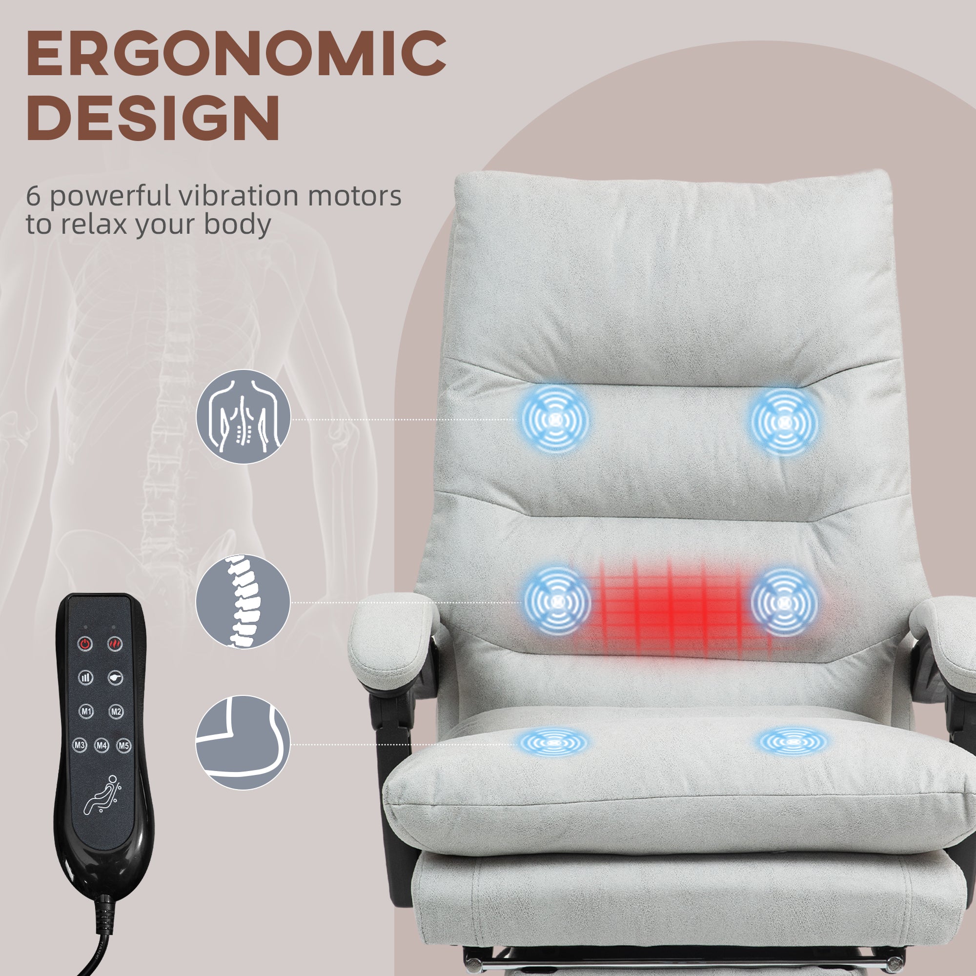 6-point vibration massage and lumbar heat with remote control