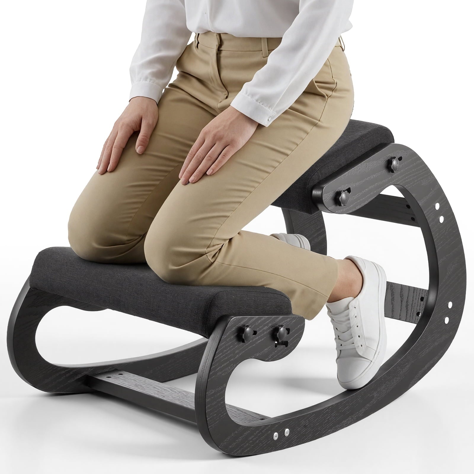 Black Wooden Kneeling Chair, Ergonomic Posture Chair, Solid Wood Frame
