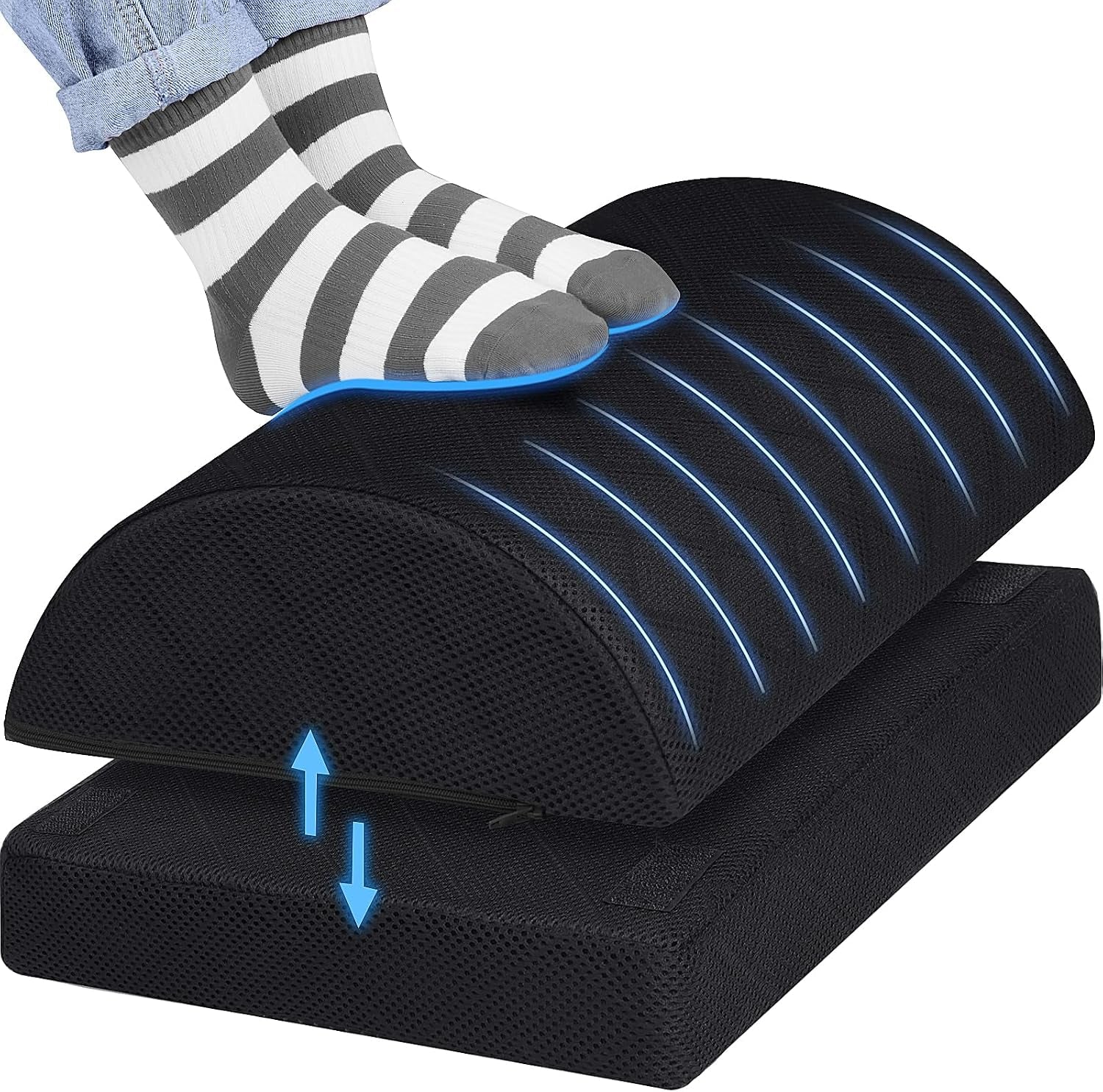 Cushzone Foot Rest for under Desk at Work, Grey | 2-Height Adjustable Foot Stool for Office and Home, Office Desk Accessories, Ergonomic Foot Support