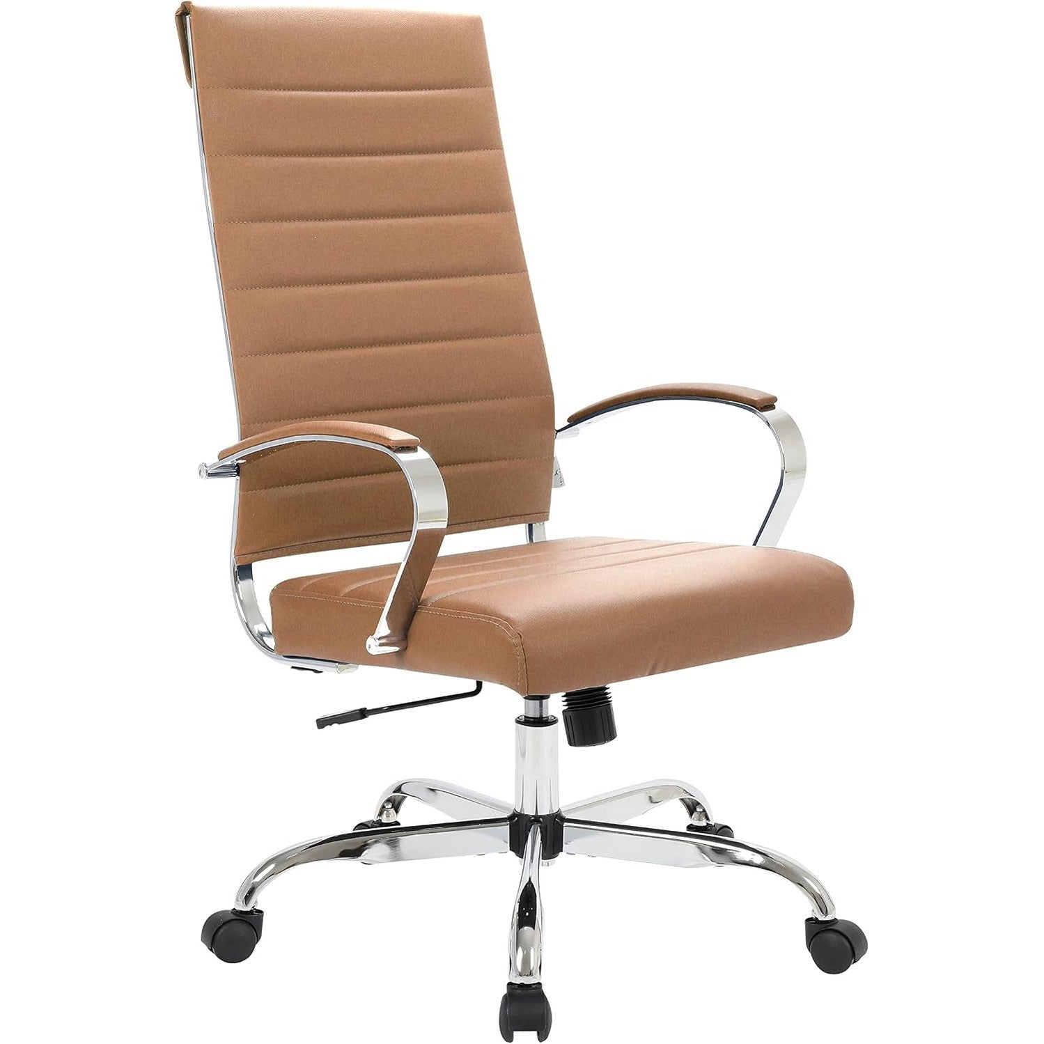 Leisuremod Benmar Modern High-Back Office Chair, 360-Degree Adjustable Swivel Task Furniture in Leather Upholstery with Ribbed Backrest for Home and Office