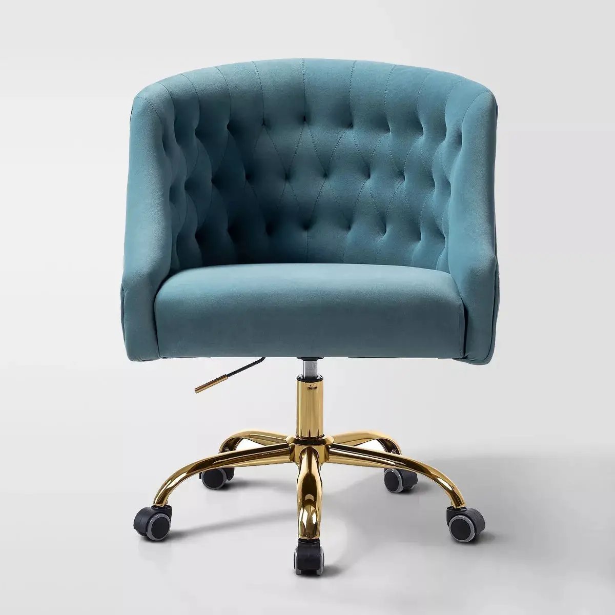 Anika Modern Velvet Height-Adjustable Swivel Task Office Chair with Button-Tufted Back and Gold Base | Karat Home
