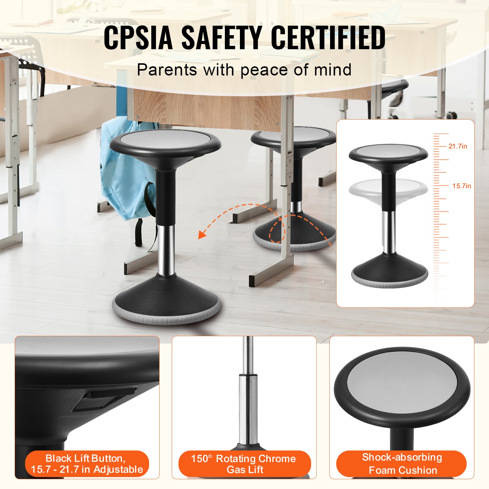 Black Wobble Chair, Height Adjustable Active Seat