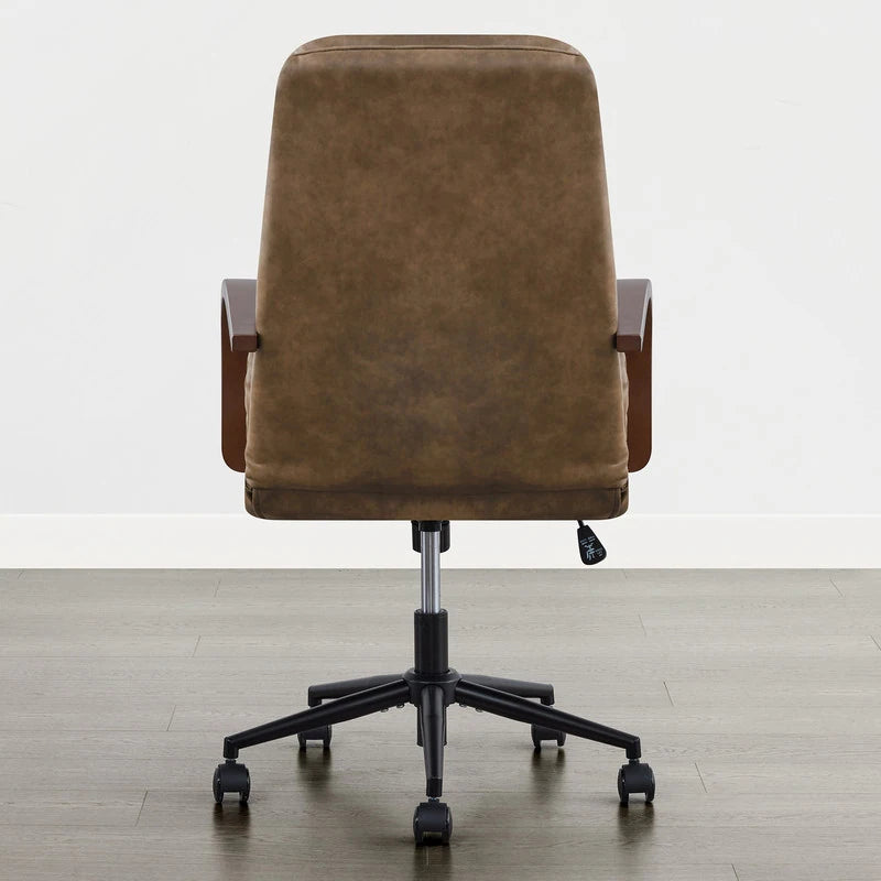 Upholstered Swivel Office Chair with Wood Arms