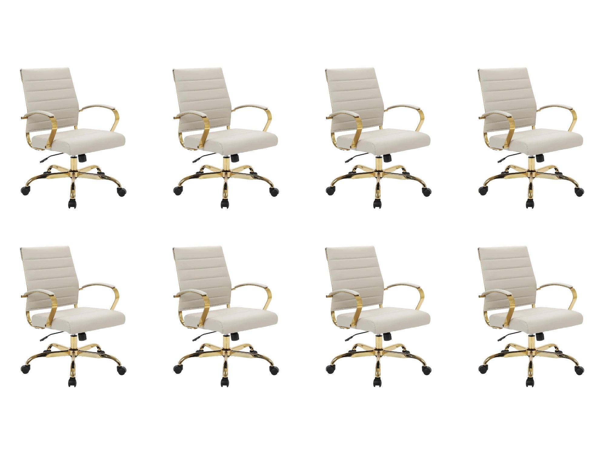 Benmar tan ergonomic leather office chairs, gold frame, set of 8