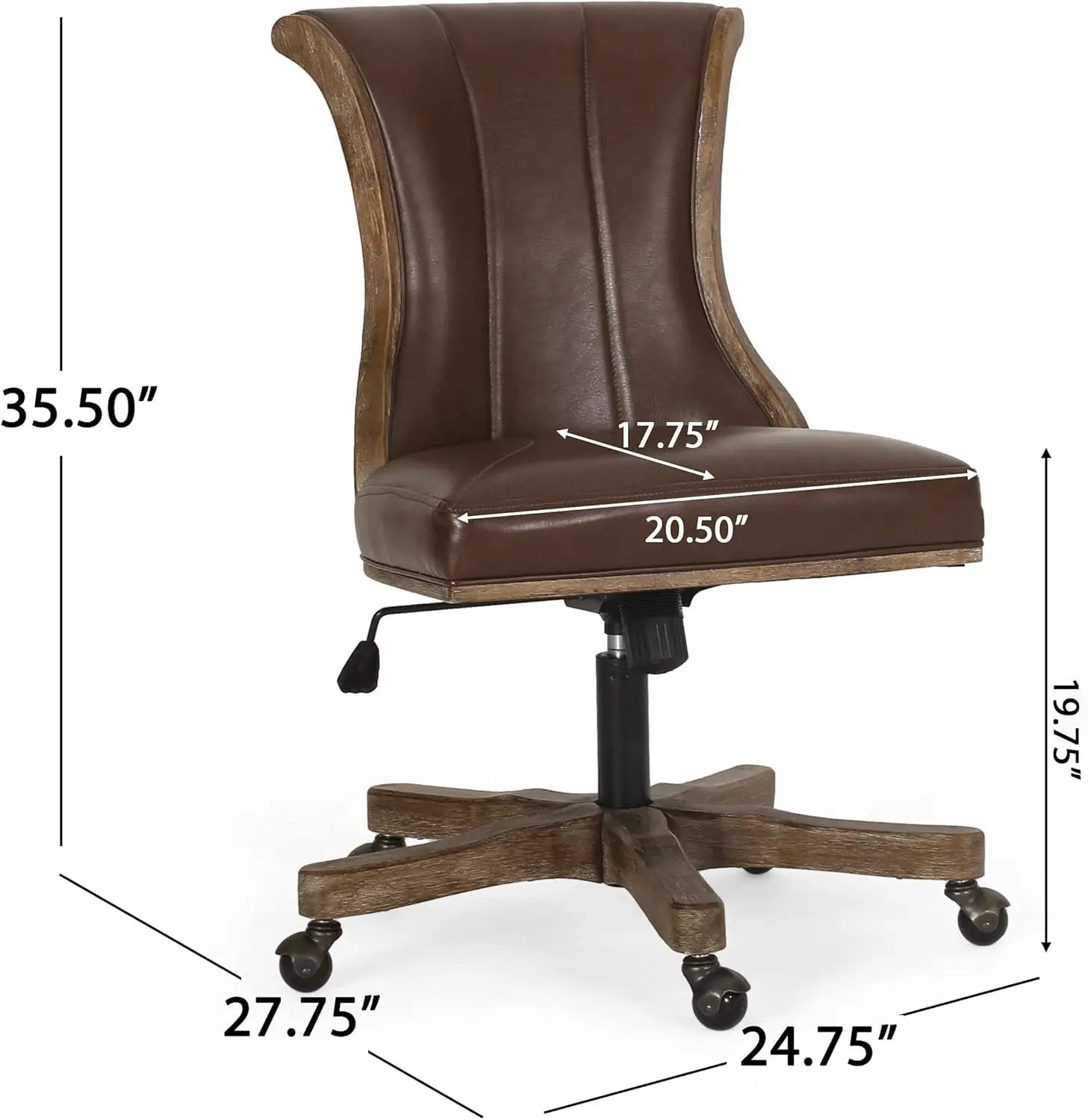 Christopher Knight Home Coulee office chair in dark brown leather with natural wood frame