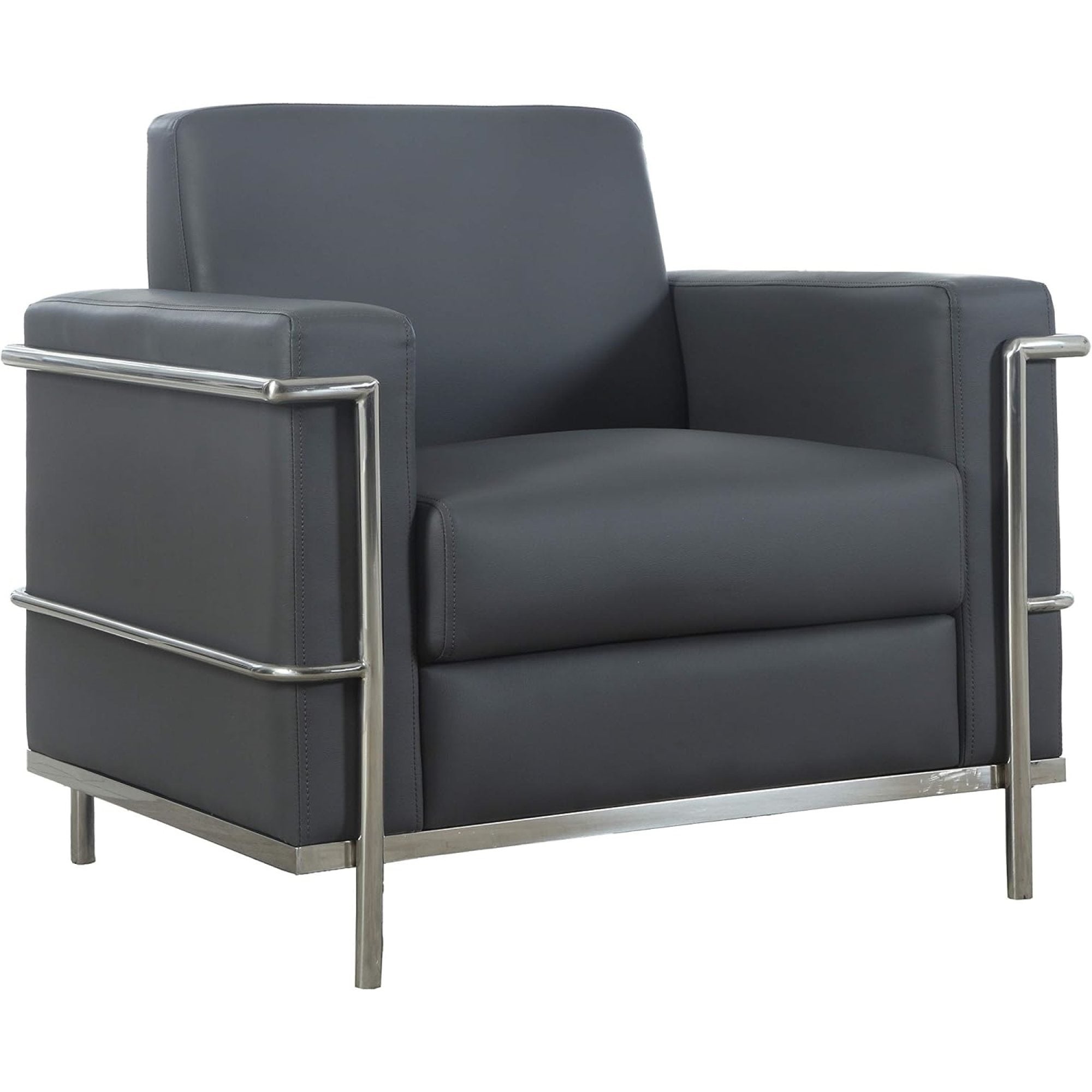 Light Gray Faux Leather Accent Club Chair with Chrome Frame - alternate angle view on white background