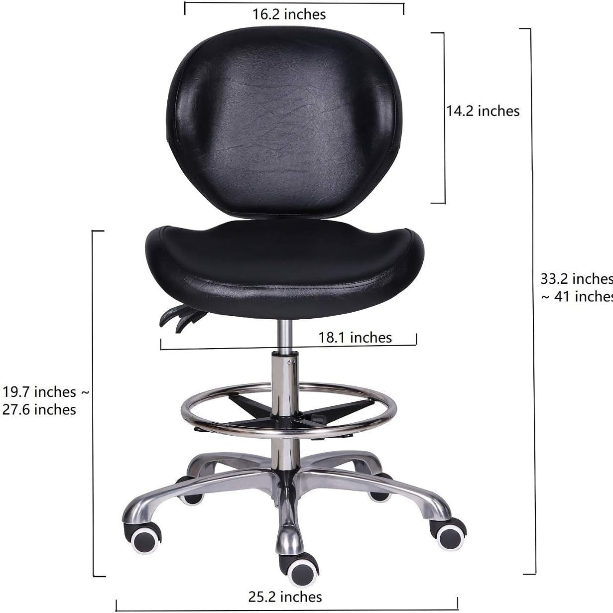 Kaleurrier Adjustable Stool Drafting Chairs: Tall Office Chair for Standing Desk with Backrest & Foot Rest - Ergonomic Drafting Stools with Rolling Wheels for Shop Studio Dental Salon Home(Black) by Shenzhen Karrie