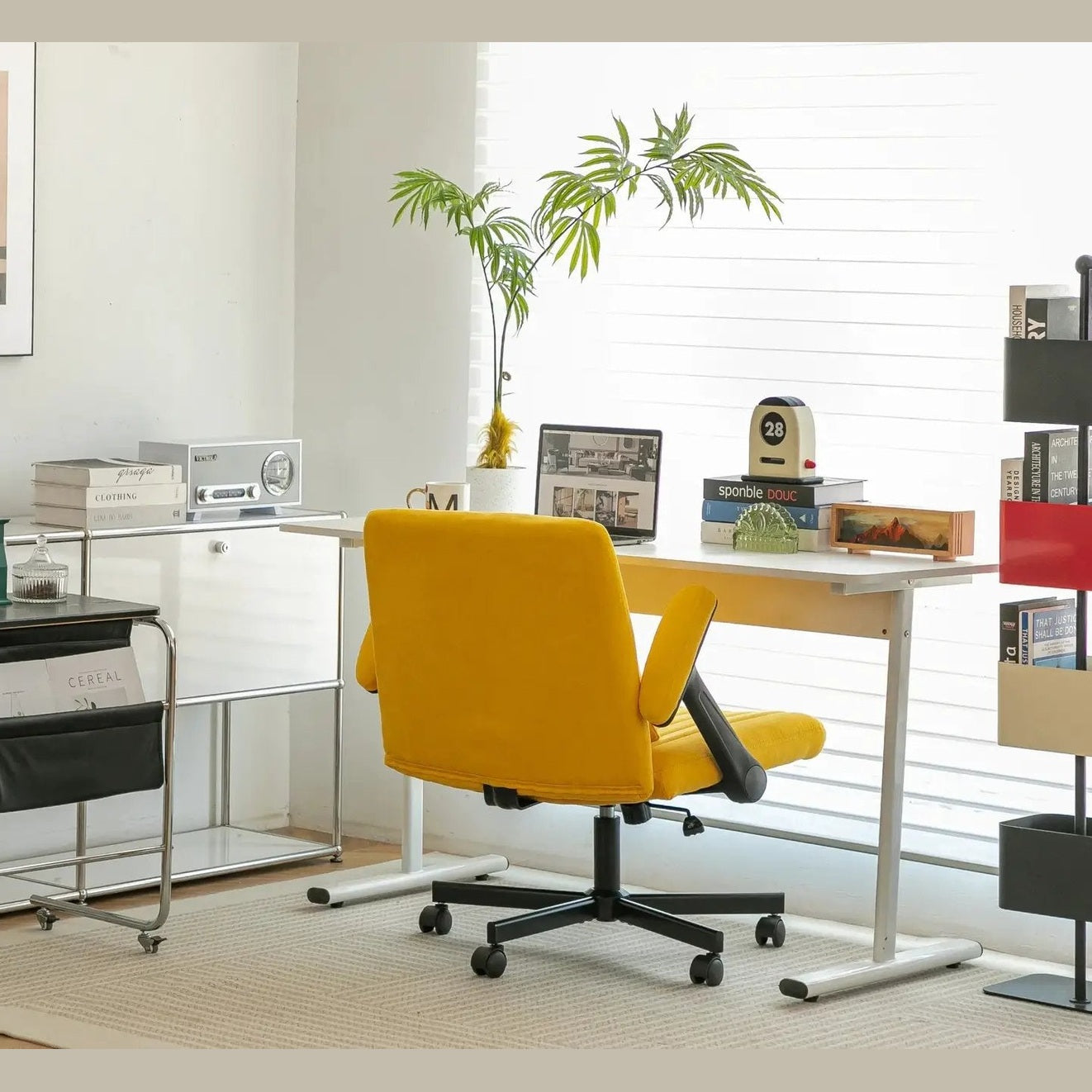 Yellow Linen Criss Cross Armrest Office Chair with Wheels - Ergonomic for Home Office, Work & Study by Platinum-Level Office Chairs