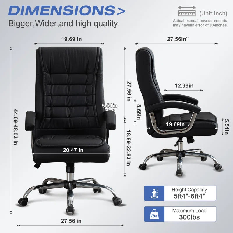Allard Ergonomic Faux Tufted Leather Executive Office Chair with Padded Armrest