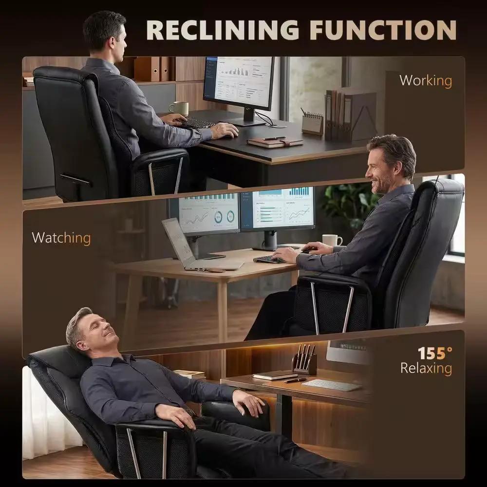 PU Leather 6-Point Vibration Reclining High Back Ergonomic Office Chair in Black with Adjustable Height