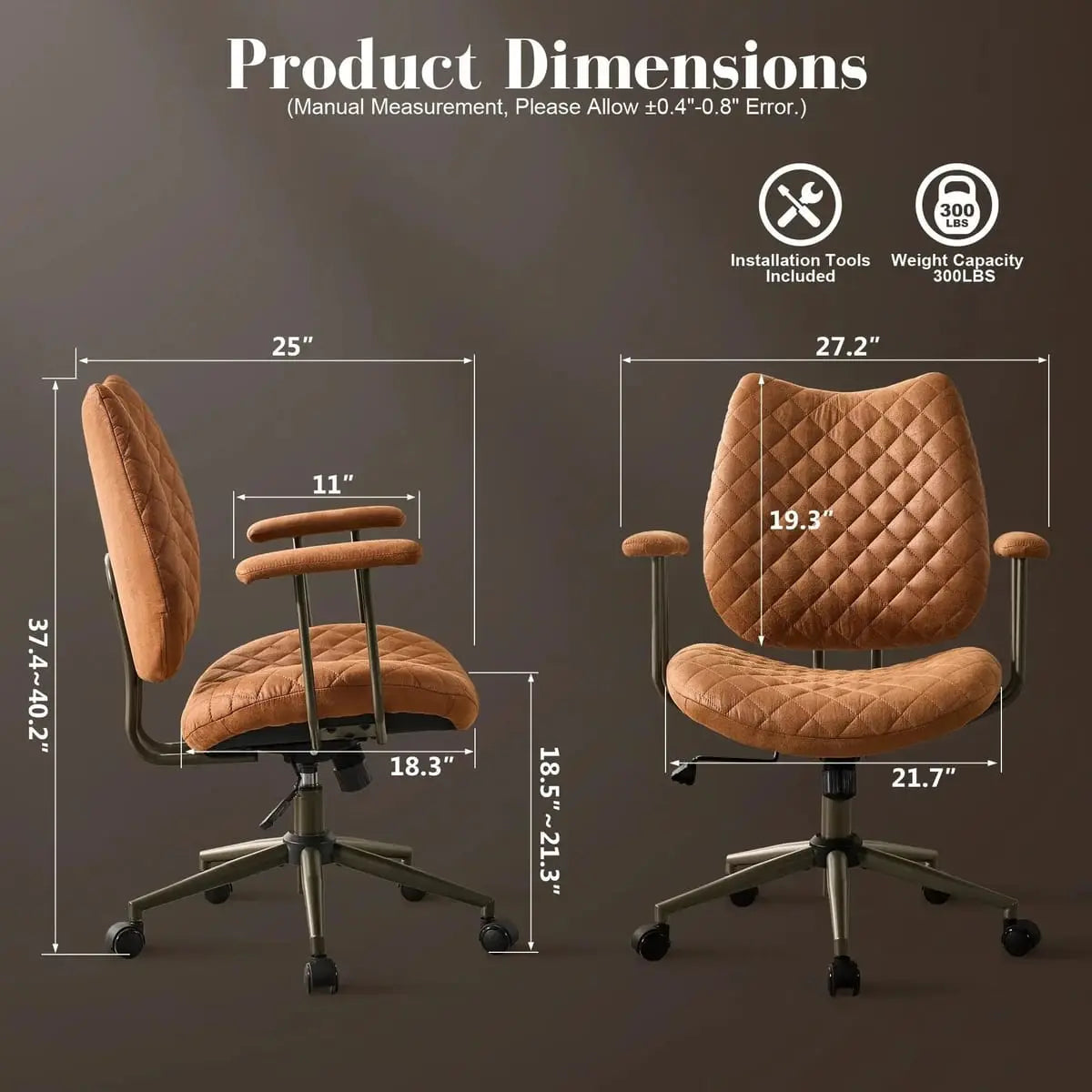 HOOOWOOO Mid-Century Leather Ergonomic Adjustable Swivel Office Chair