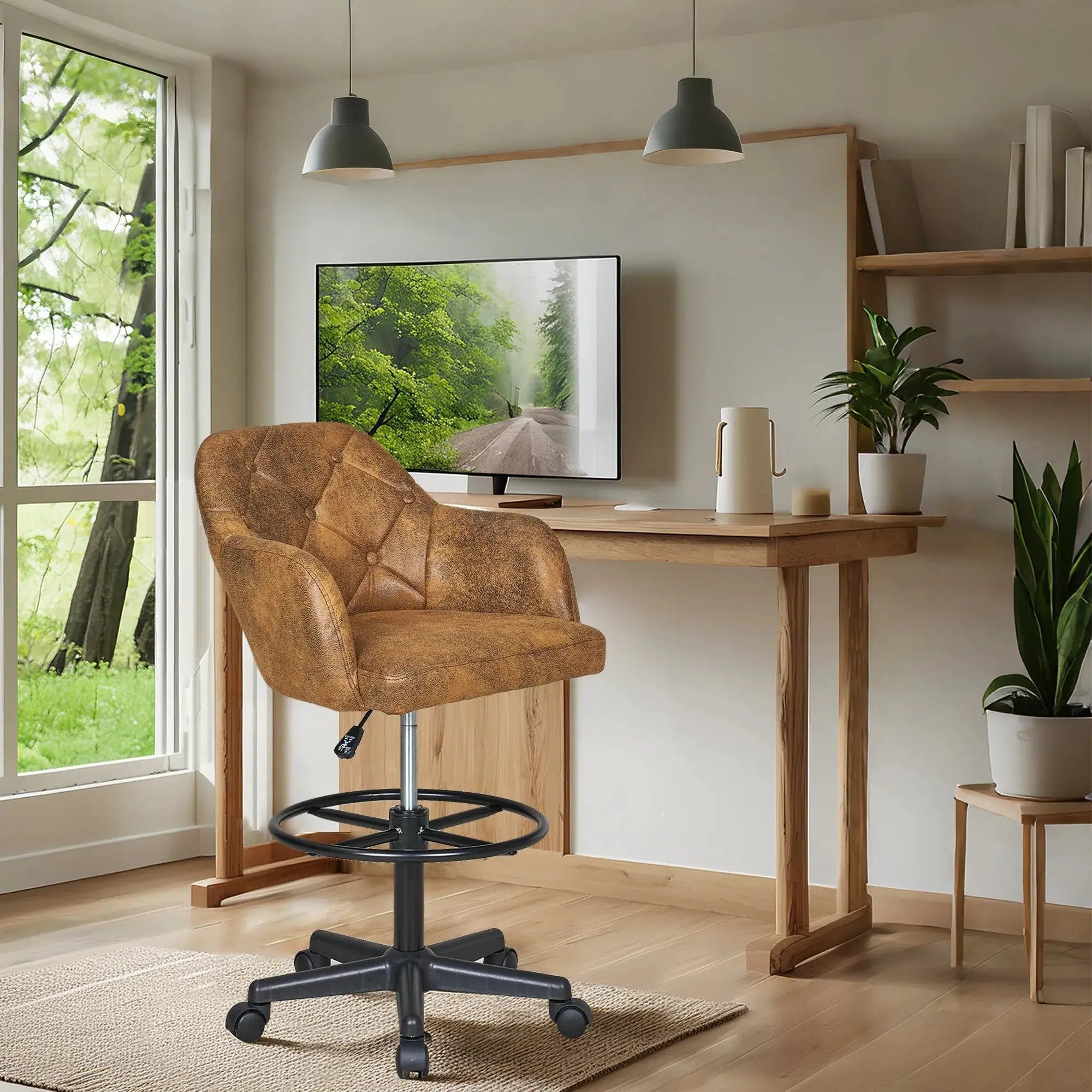 Drafting Chair Swivel Wingback Adjustable Height Office Comfort
