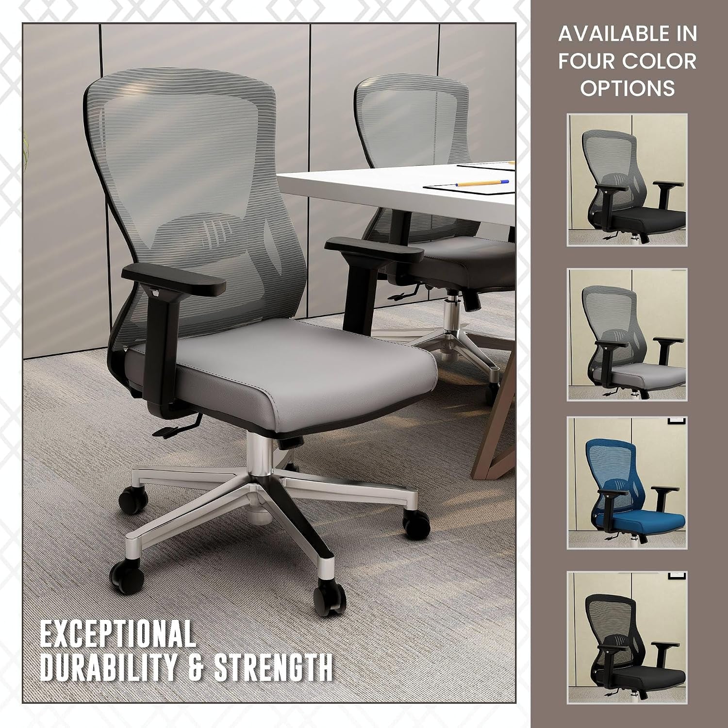 Leisuremod Ergonomic Office Chair Mid-Back Mesh Computer Adjustable Lumbar Support Conference Room Chair with Swivel and Tilt Adorit Series in Grey