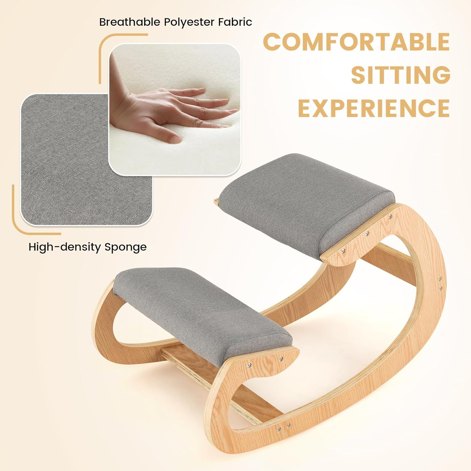 GIANTEX Ergonomic Kneeling Chair, Posture Chair for Desk with Cushion, Solid Wood Frame, Max Load 330 Lbs, Comfortable Ergo Rocking Kneel Chair for Office Home Study (Gray)