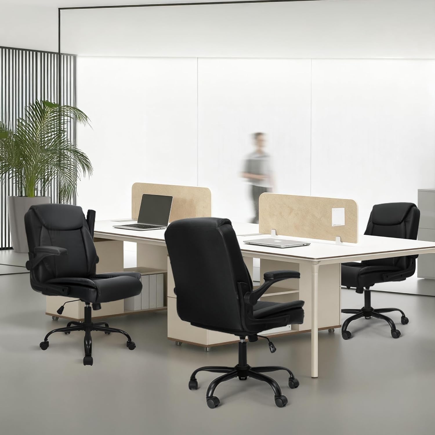 NEO CHAIR PU Leather Office Desk Chair with Adjustable Arms, All Black