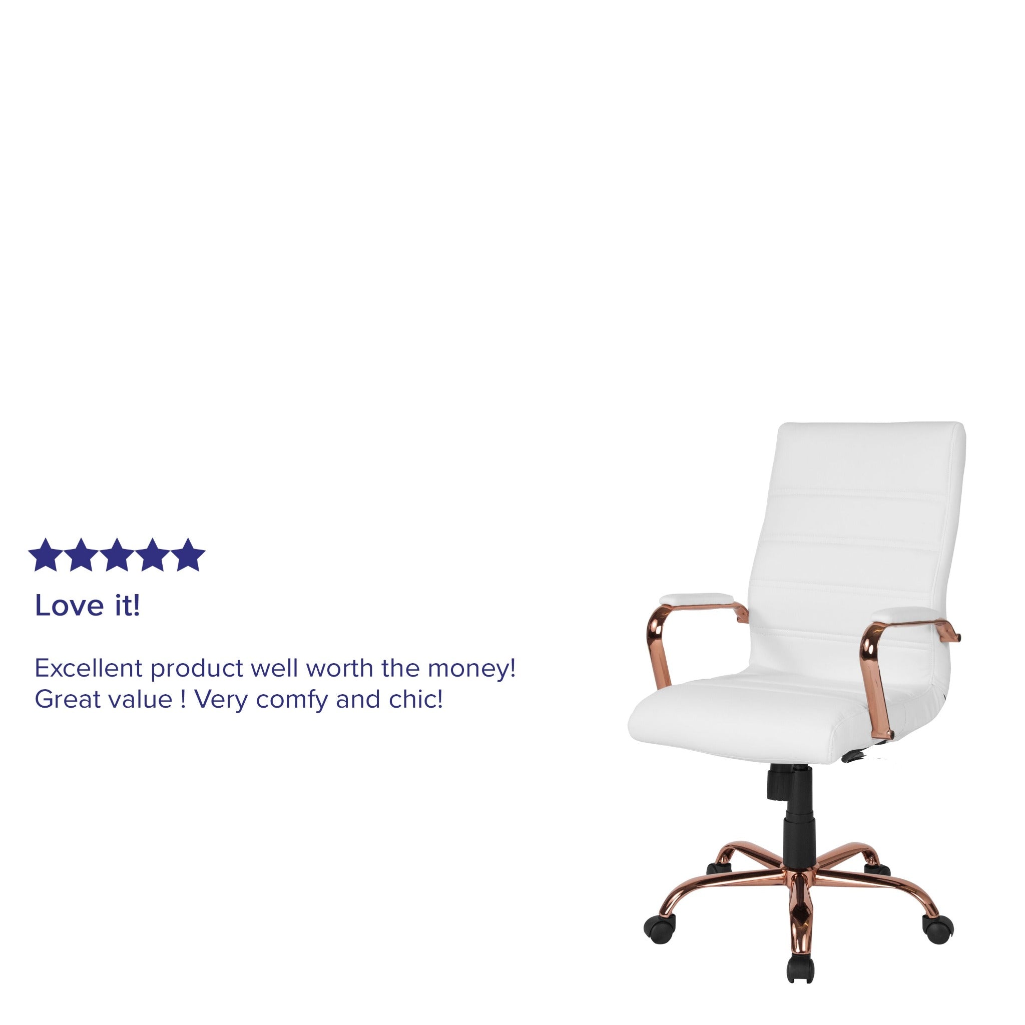 Whitney High Back White LeatherSoft Executive Office Chair with Rose Gold Frame