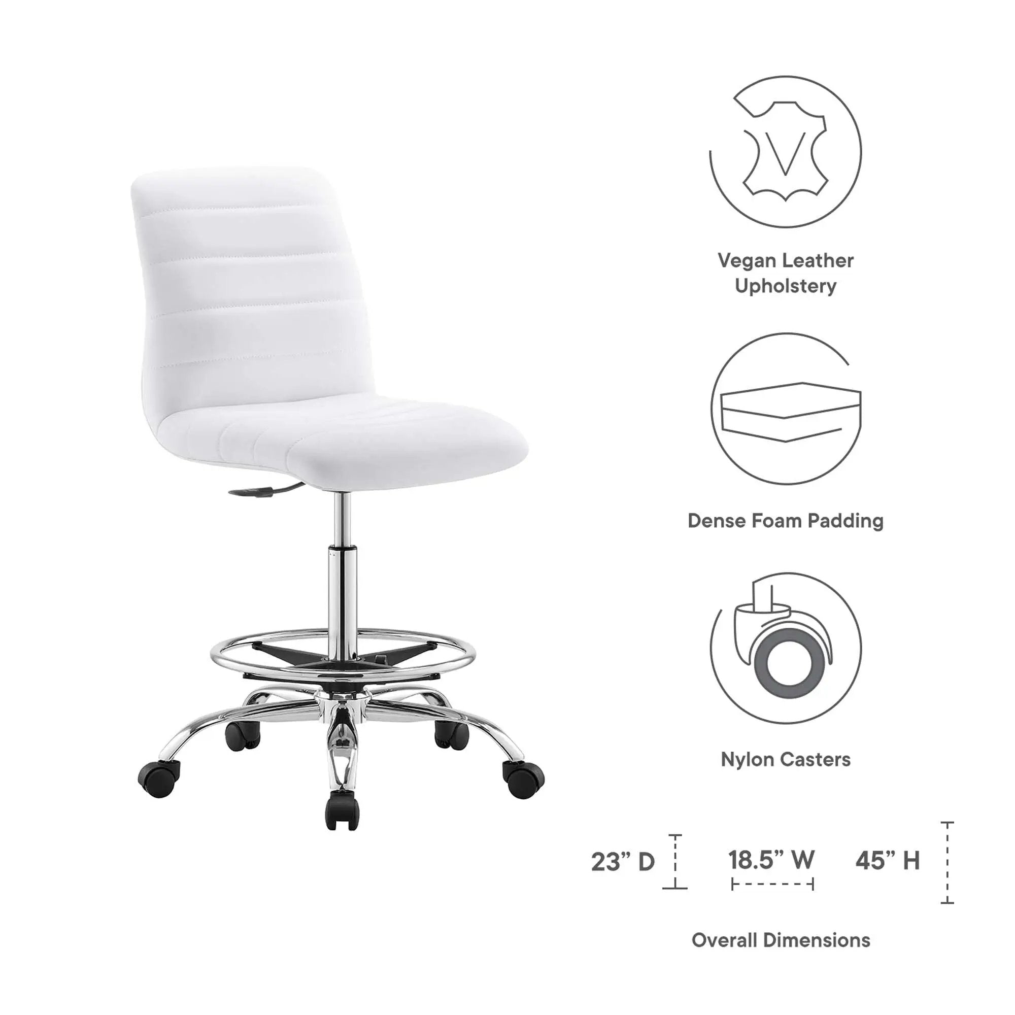Drafting Chair Vegan Leather Armless Adjustable Stool