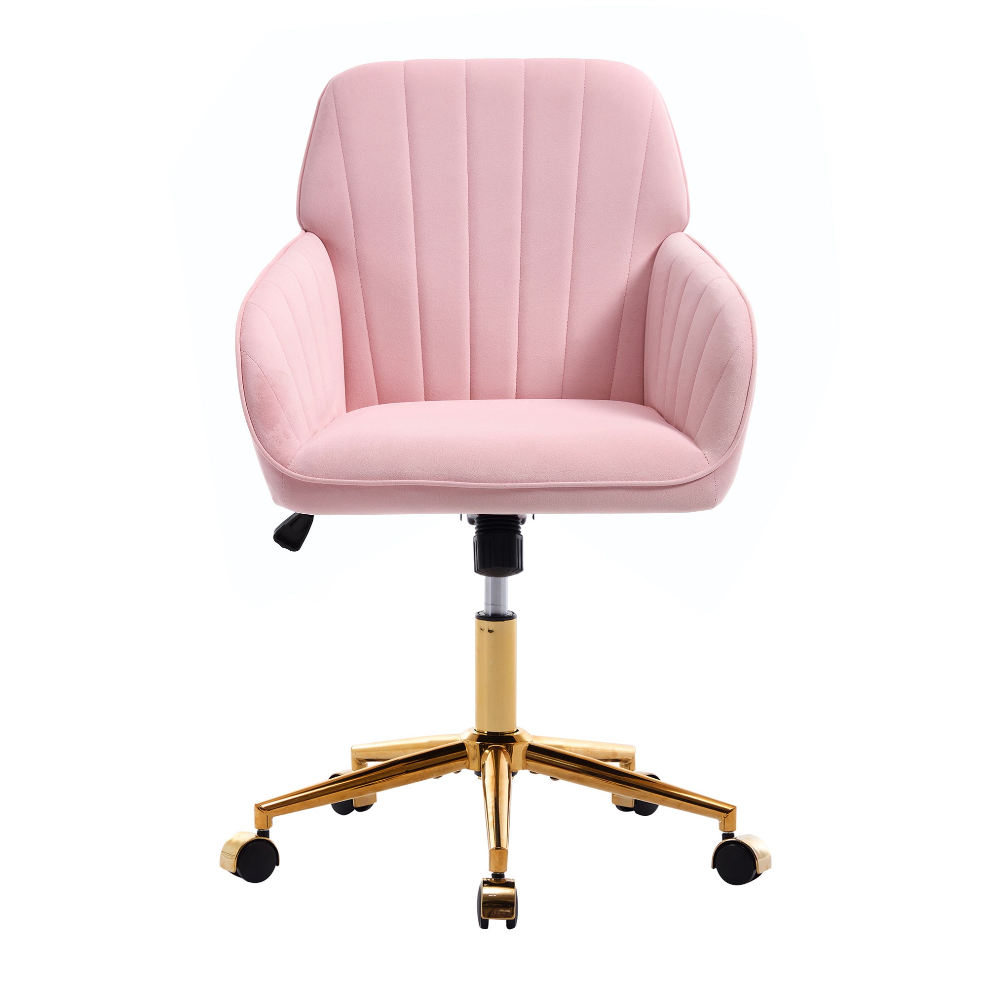 Baby Pink Velvet Office Chair, Ergonomic Adjustable Swivel Desk Chair with Silver Base and Lumbar Support for Home Bedroom and Study - Platinum-Level Office Chairs
