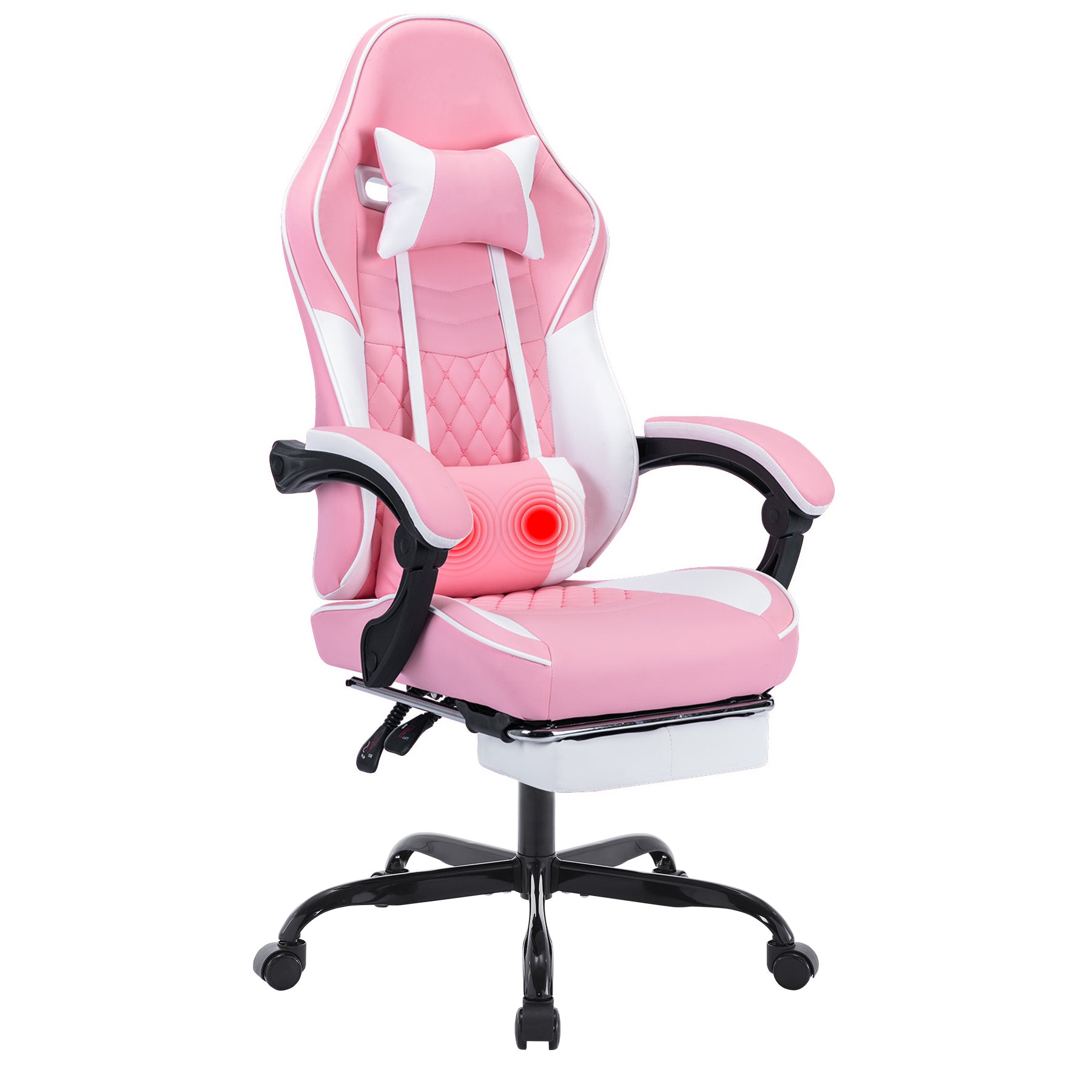 Pink Ergonomic Gaming Chair Massage Lumbar Support And Footrest - Platinum-Level Office Chairs