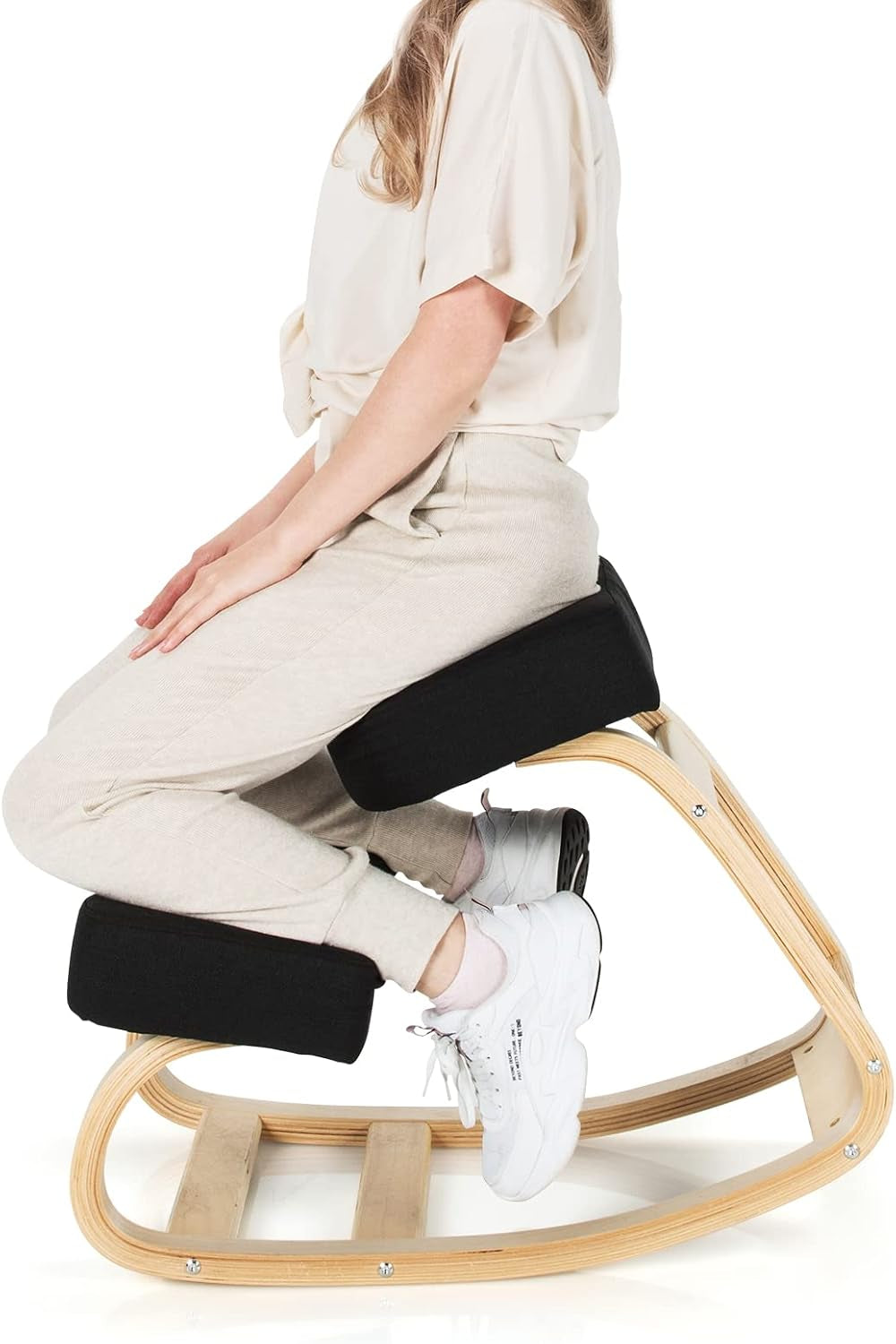GIANTEX Kneeling Chair, Wood Posture Chair, Max Load 330 Lbs, Rocking Knee Chair with Soft Cushion, Natural Relief for Back, Shoulder or Neck Pain, Ergonomic Kneeling Chair for Office Home