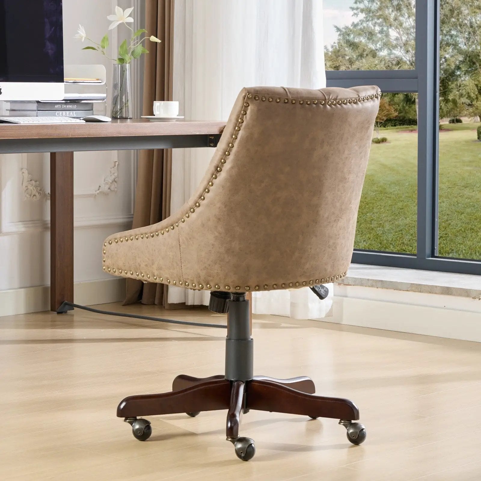 Medieval Retro Style Sheepskin Pattern Fabric Home Office Chair with Lift, Swivel and Recline Functions