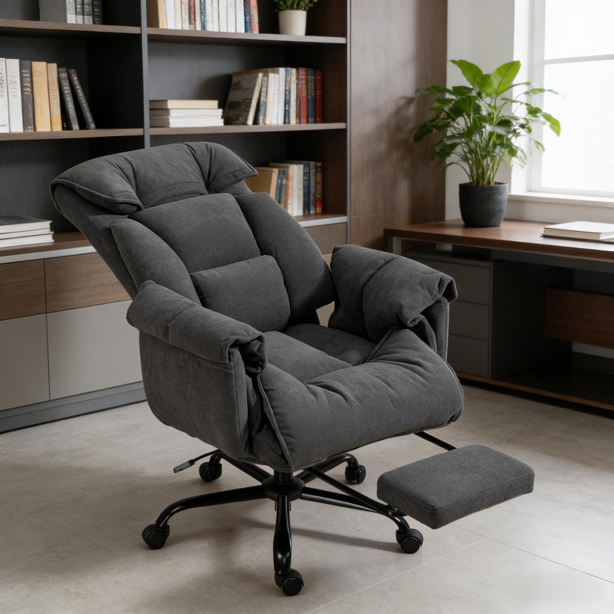 Dark Gray Reclining Office Chair, High Back with Headrest