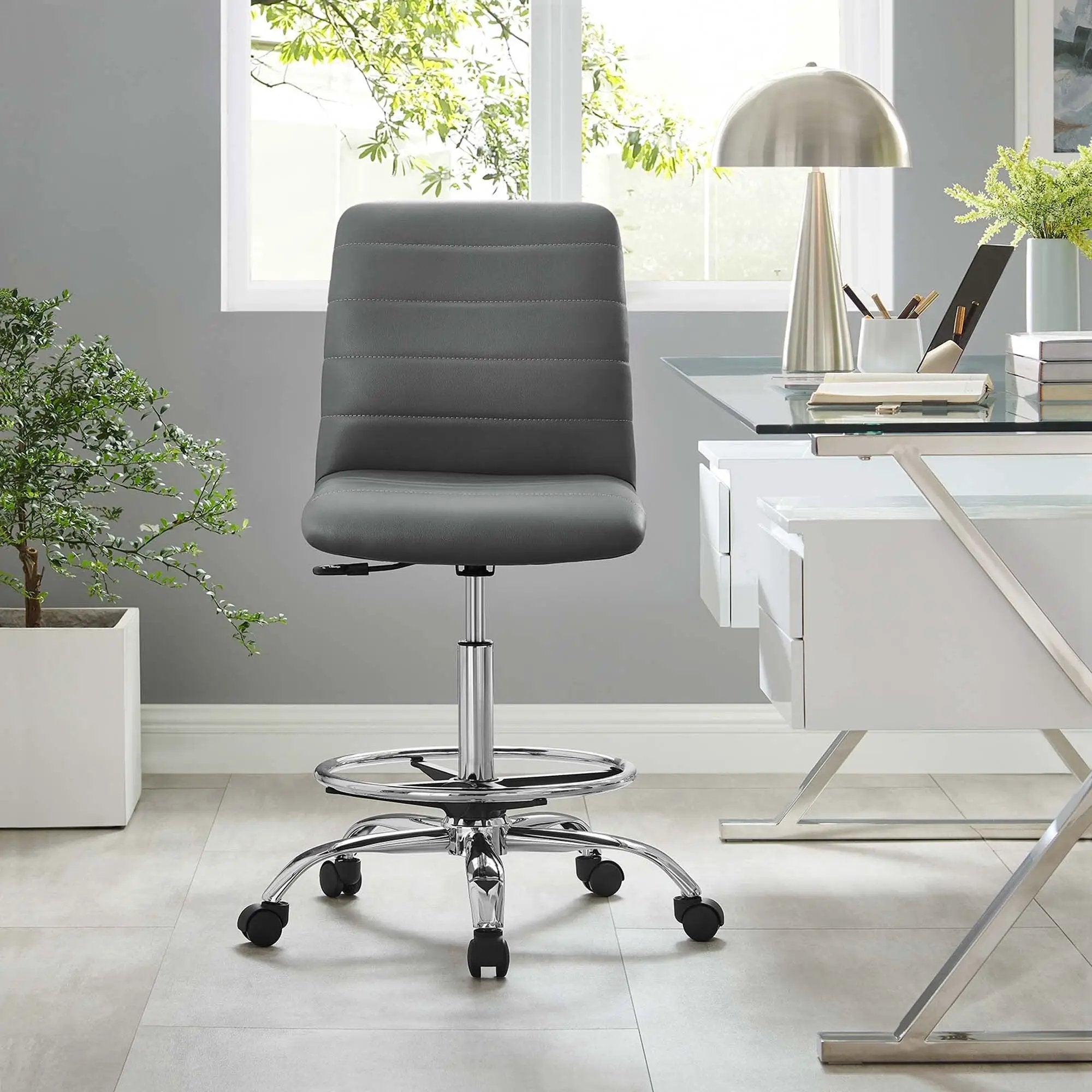 Drafting Chair Vegan Leather Armless Adjustable Stool
