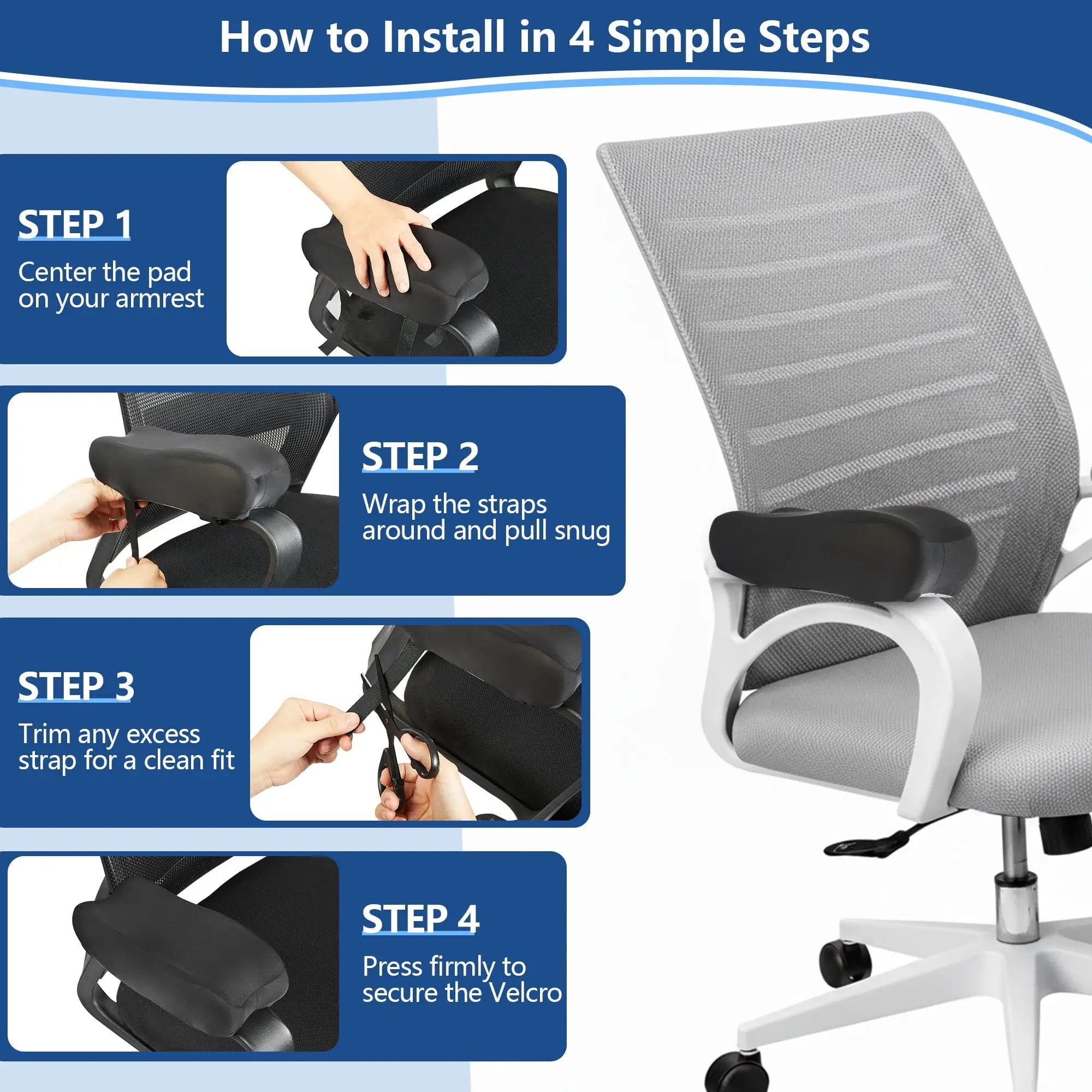 KAIPARA Ergonomic Armrest Pads Cushions for Office & Gaming Chairs – Contoured Memory Foam Pads with Silky-Soft Milk Silk Cover (Set of 2)