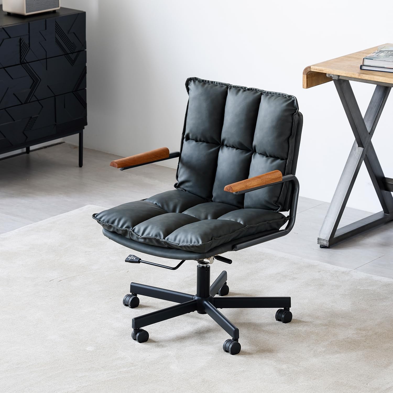 Home Office Desk Chair, Leather Ergonomic Computer Chair with Wheels, Adjustable Height Rolling Swivel Executive Chair, Camel Brown