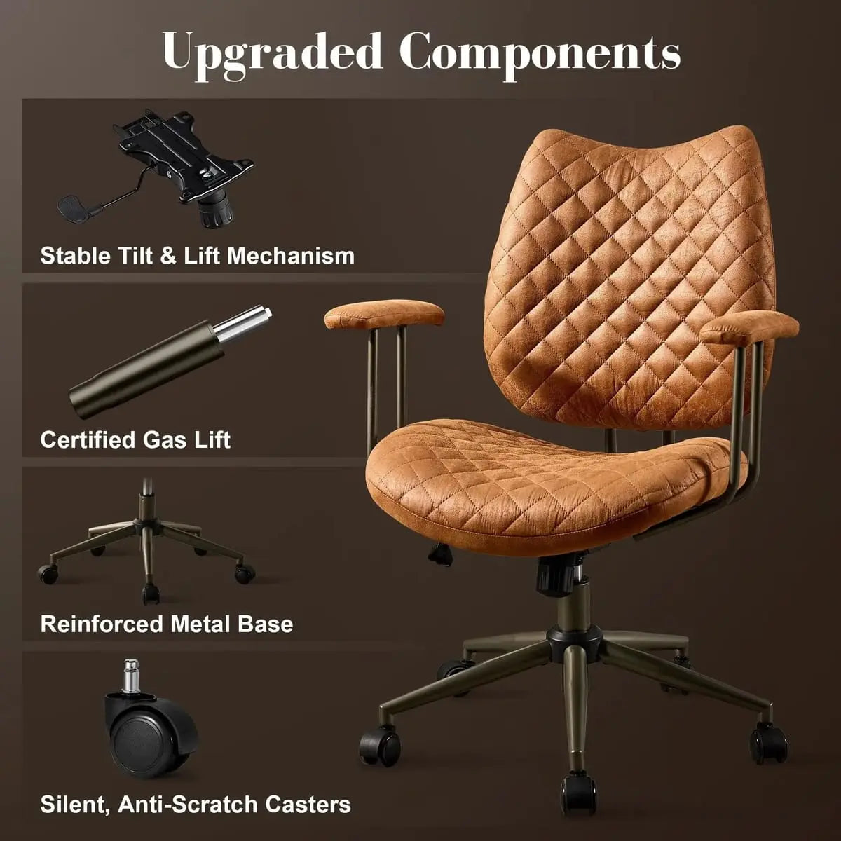 HOOOWOOO Mid-Century Leather Ergonomic Adjustable Swivel Office Chair