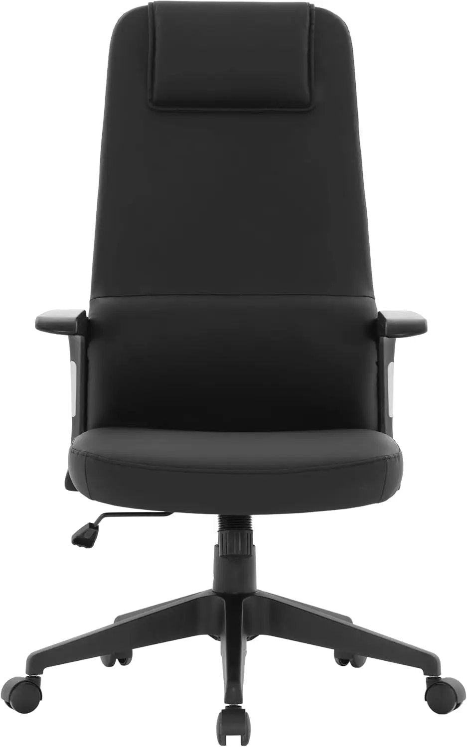 Leisuremod Ergonomic High-Back Leather Office Chair - Black Swivel Desk Chair with Adjustable Height, Tilt, Padded Headrest & Double Wheel Casters, Comfortable for Home or Office
