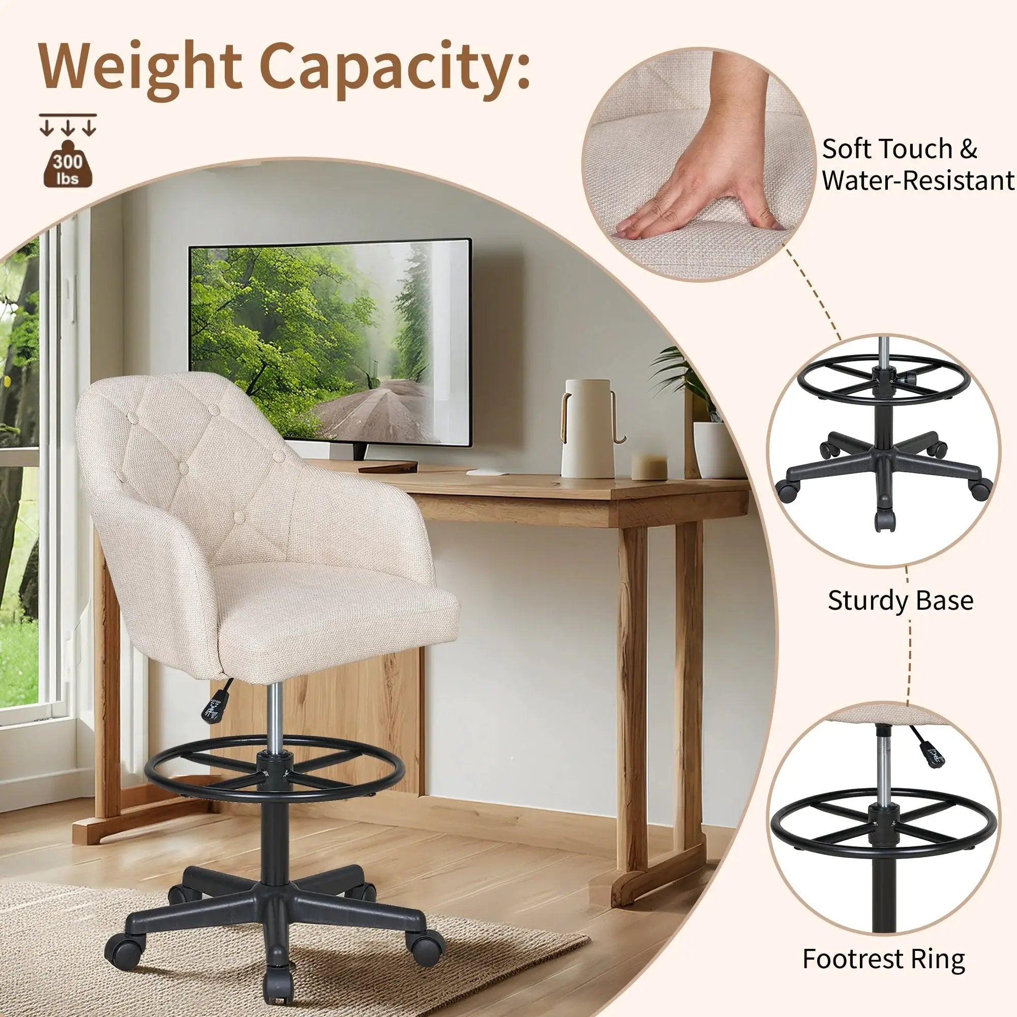 Drafting Chair Swivel Wingback Adjustable Height Office Comfort