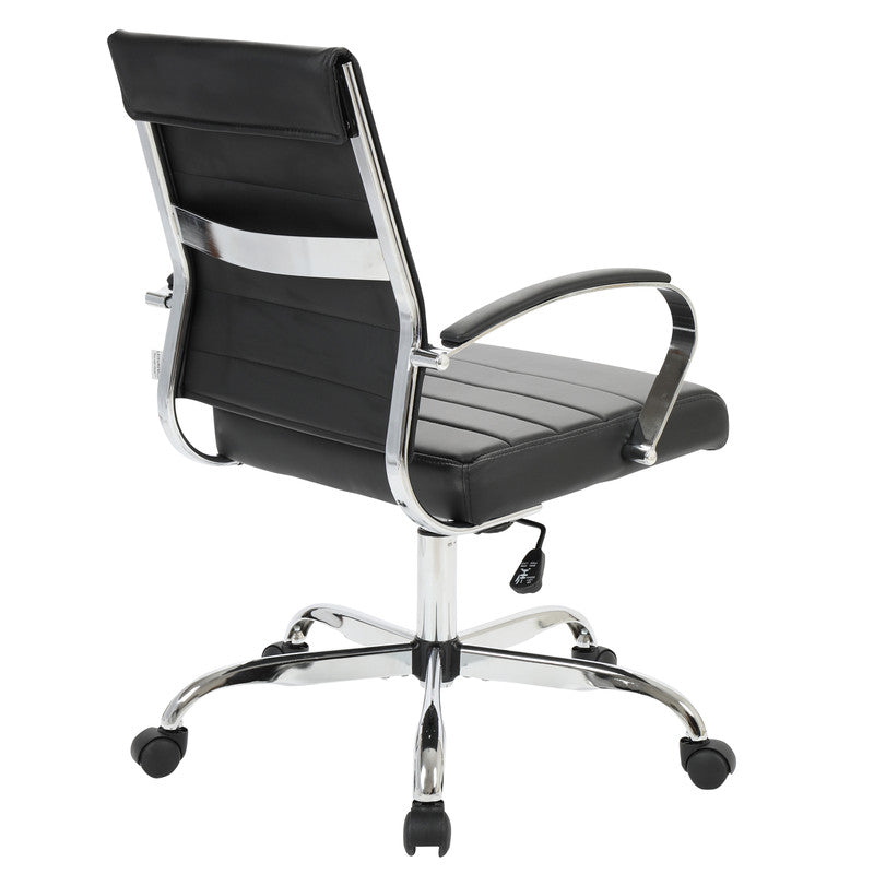 30 PCS Benmar Leather Office Desk Computer Chair with Ribbed Seat and Steel Frame - Black