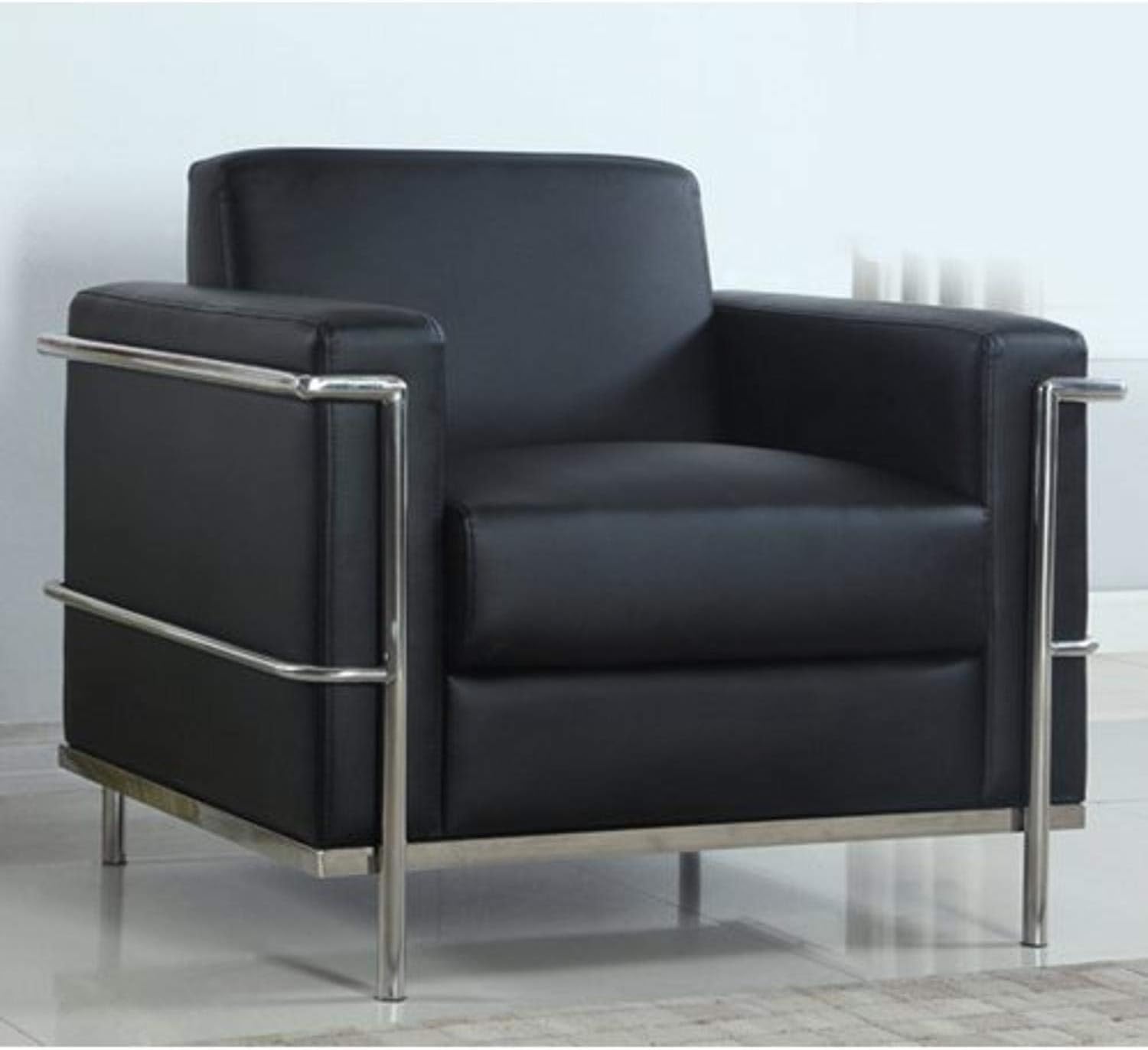 Black Faux Leather Accent Club Chair, Chrome Frame
