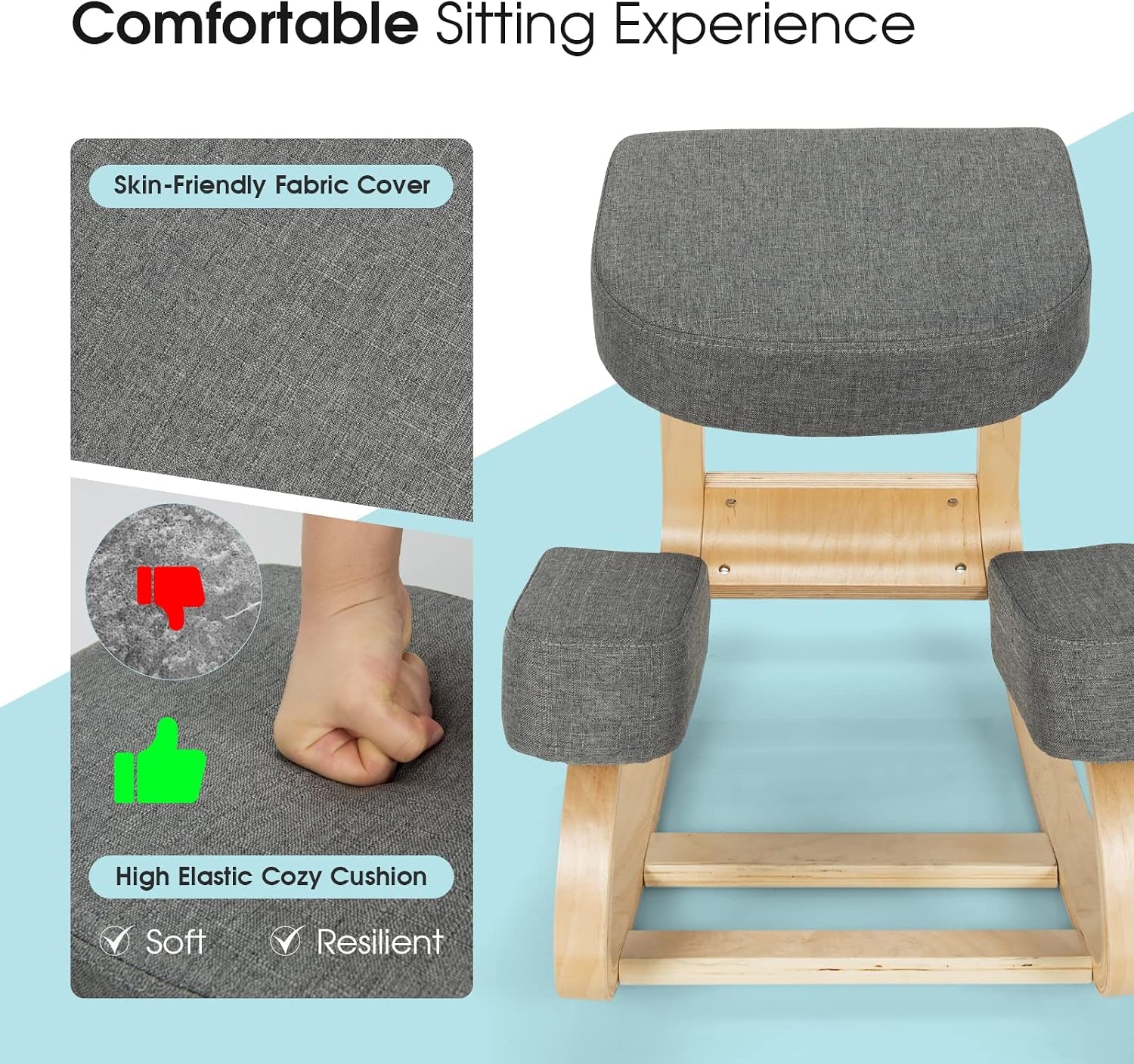Giantex Kneeling Chair, Wood Posture Chair, Max Load 330 Lbs, Rocking Knee Chair with Soft Cushion, Natural Relief for Back, Shoulder or Neck Pain, Ergonomic Kneeling Chair for Office Home