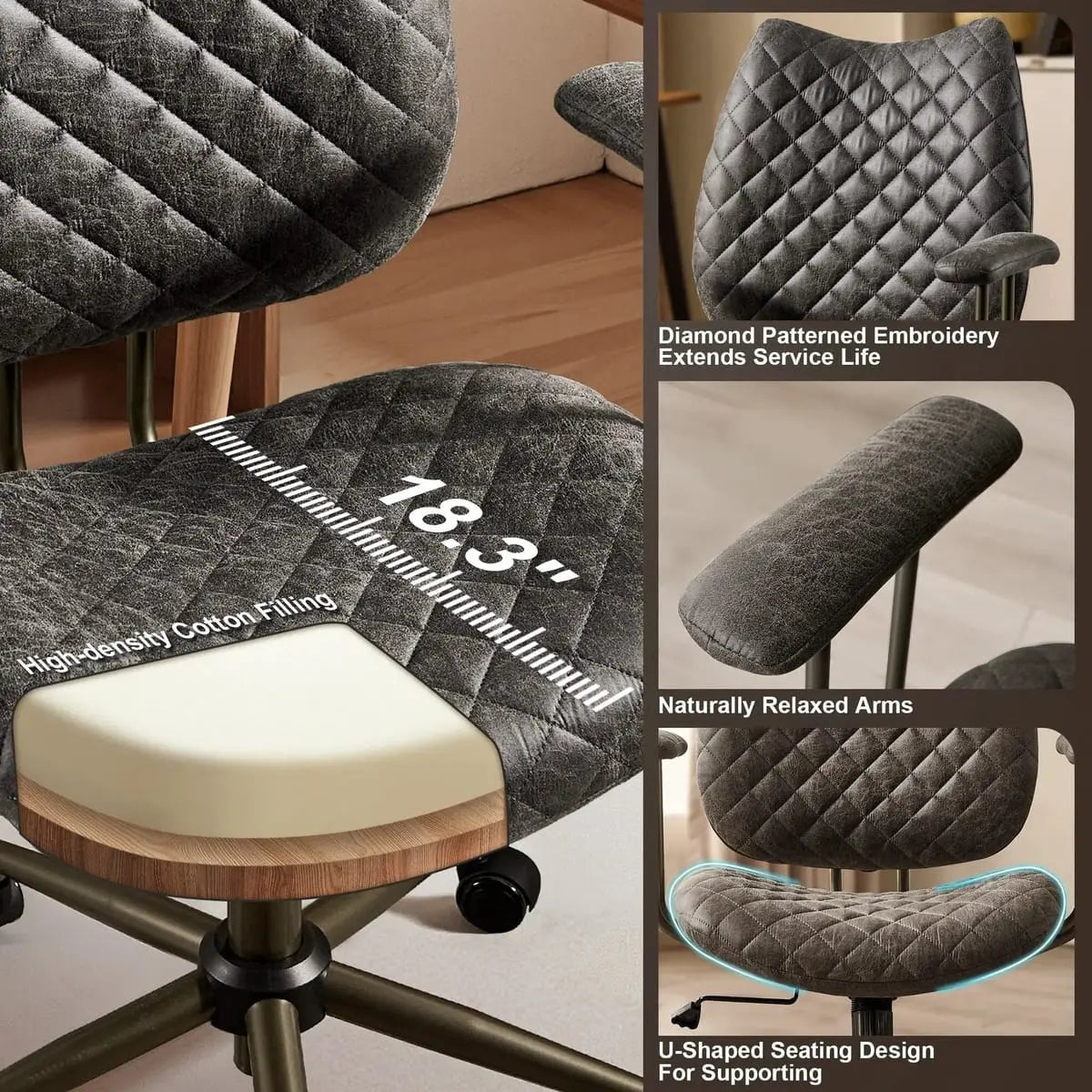 HOOOWOOO Mid-Century Leather Ergonomic Adjustable Swivel Office Chair