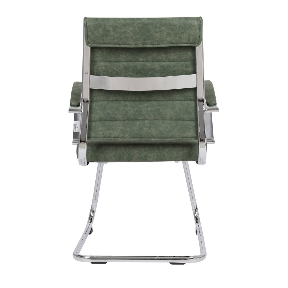24 PCS Benmar Leather Upholstered Computer Office Chair with Sled Base, Padded Armrests for Home or Office - Green