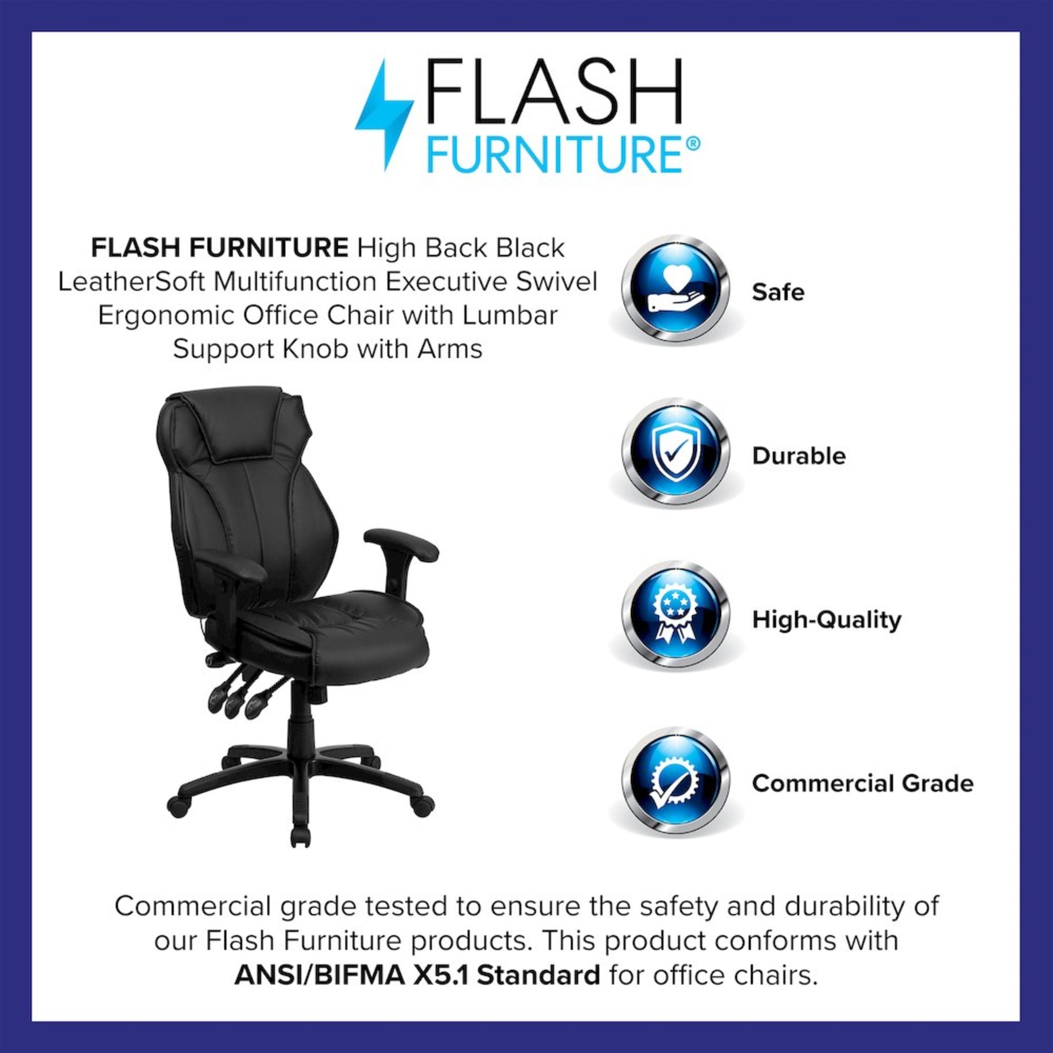 High Back Black LeatherSoft Multifunction Executive Swivel Office Chair