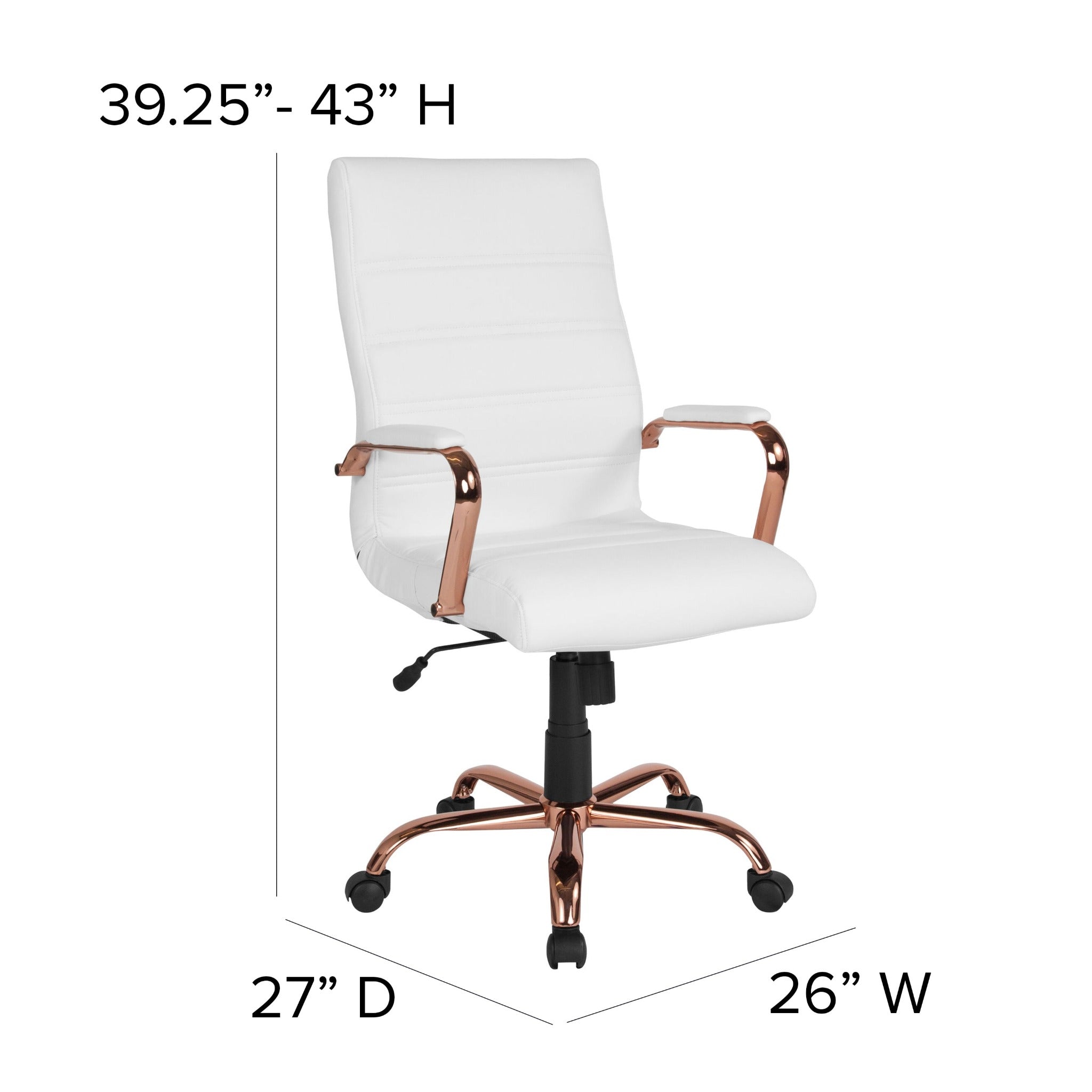 Whitney High Back White LeatherSoft Executive Office Chair with Rose Gold Frame