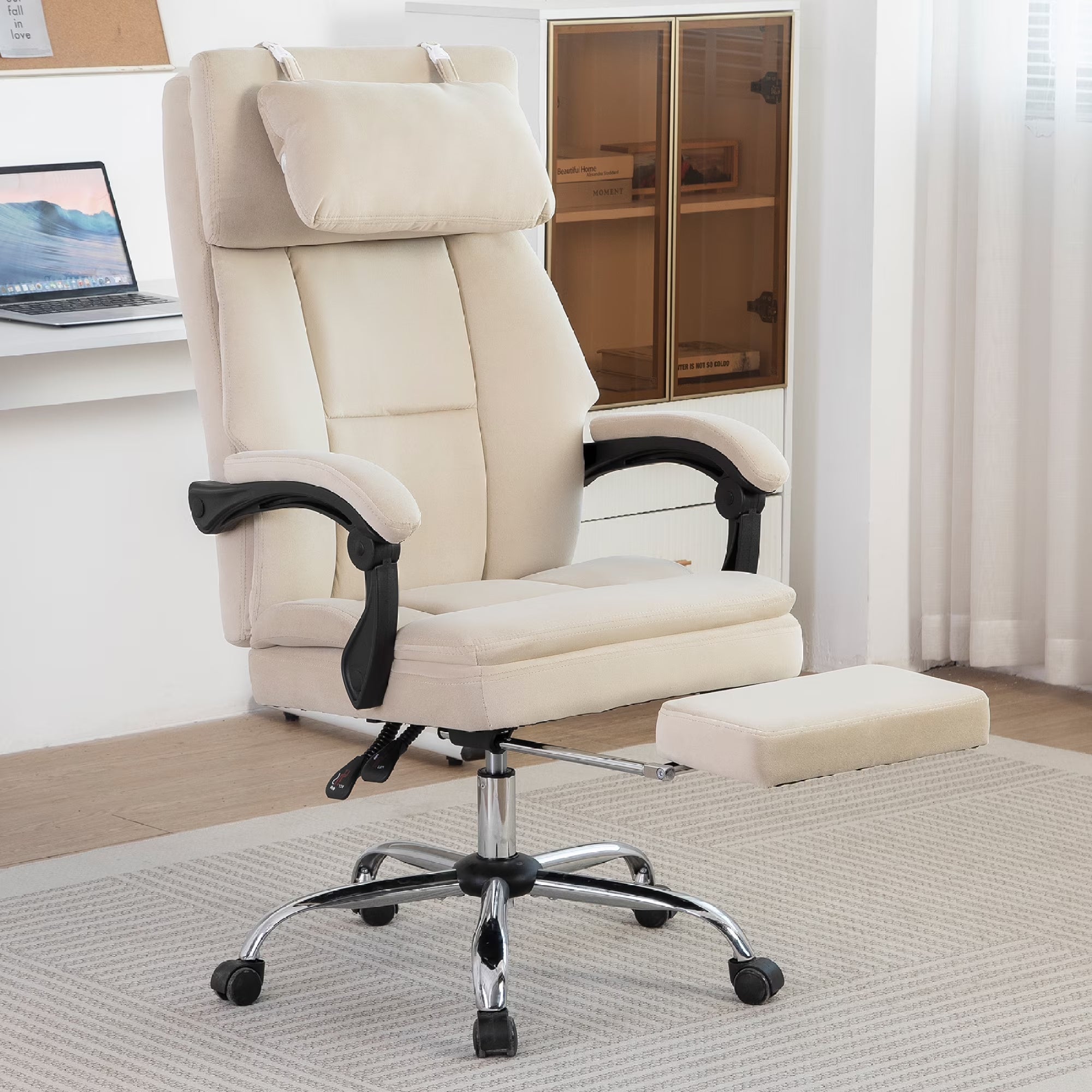 Office Chair, Comfortable Frosted Velvet Chair with Footrest & Removable Headrest, Computer Desk Chair Work Chair